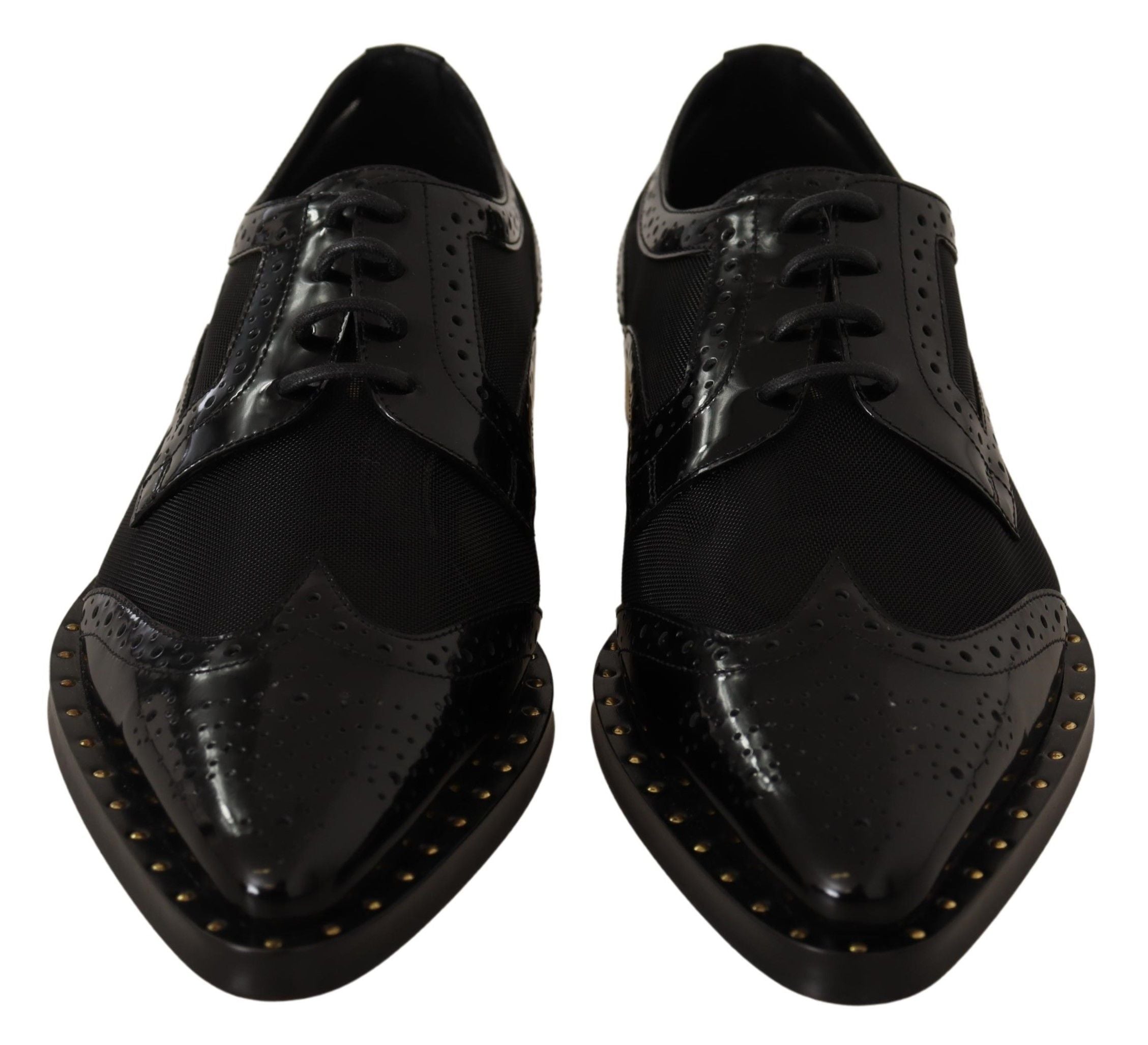 Dolce & Gabbana Black Leather Broques Sheer Wingtip Shoes-7
