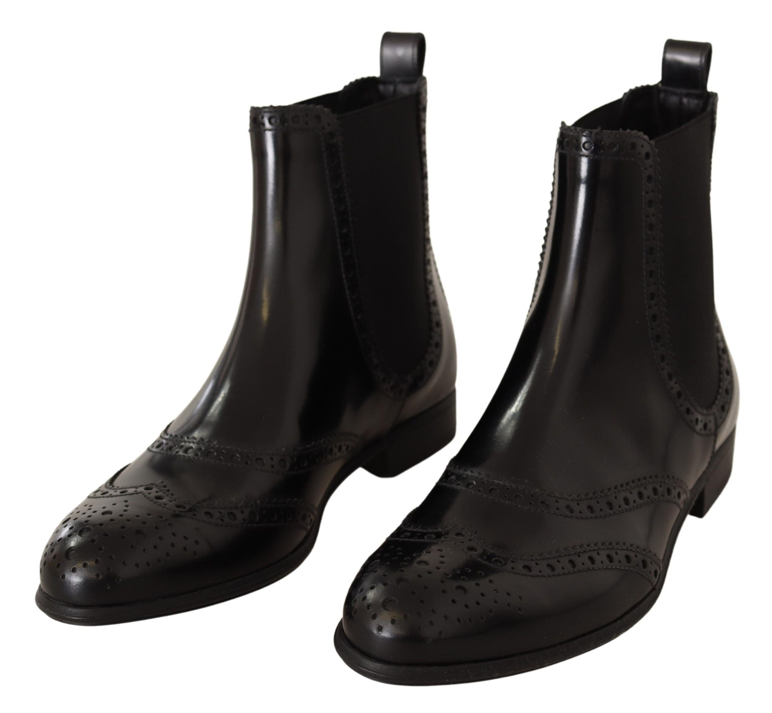 Dolce & Gabbana Black Leather Ankle High Flat Boots Shoes-2