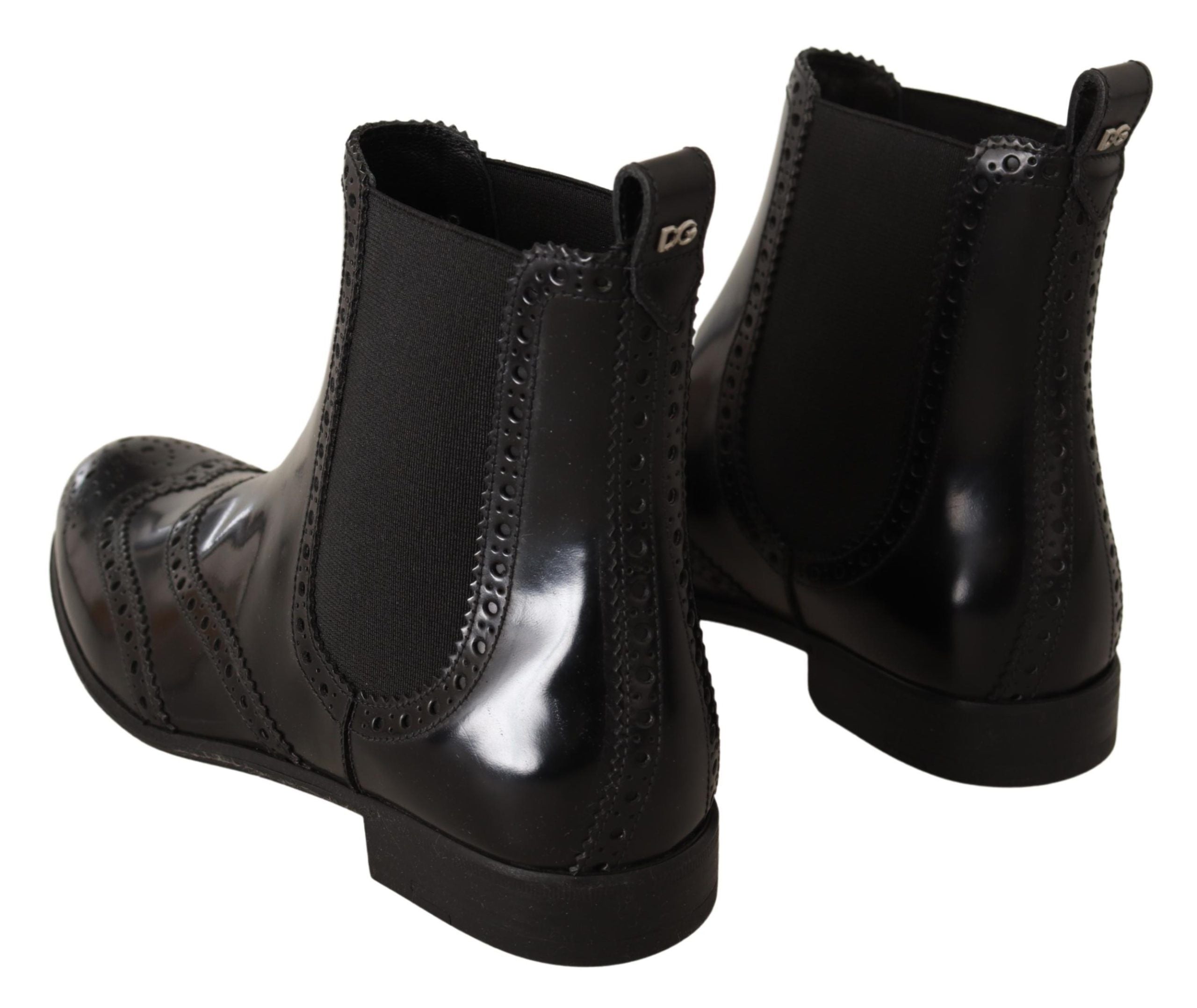 Dolce & Gabbana Black Leather Ankle High Flat Boots Shoes-3