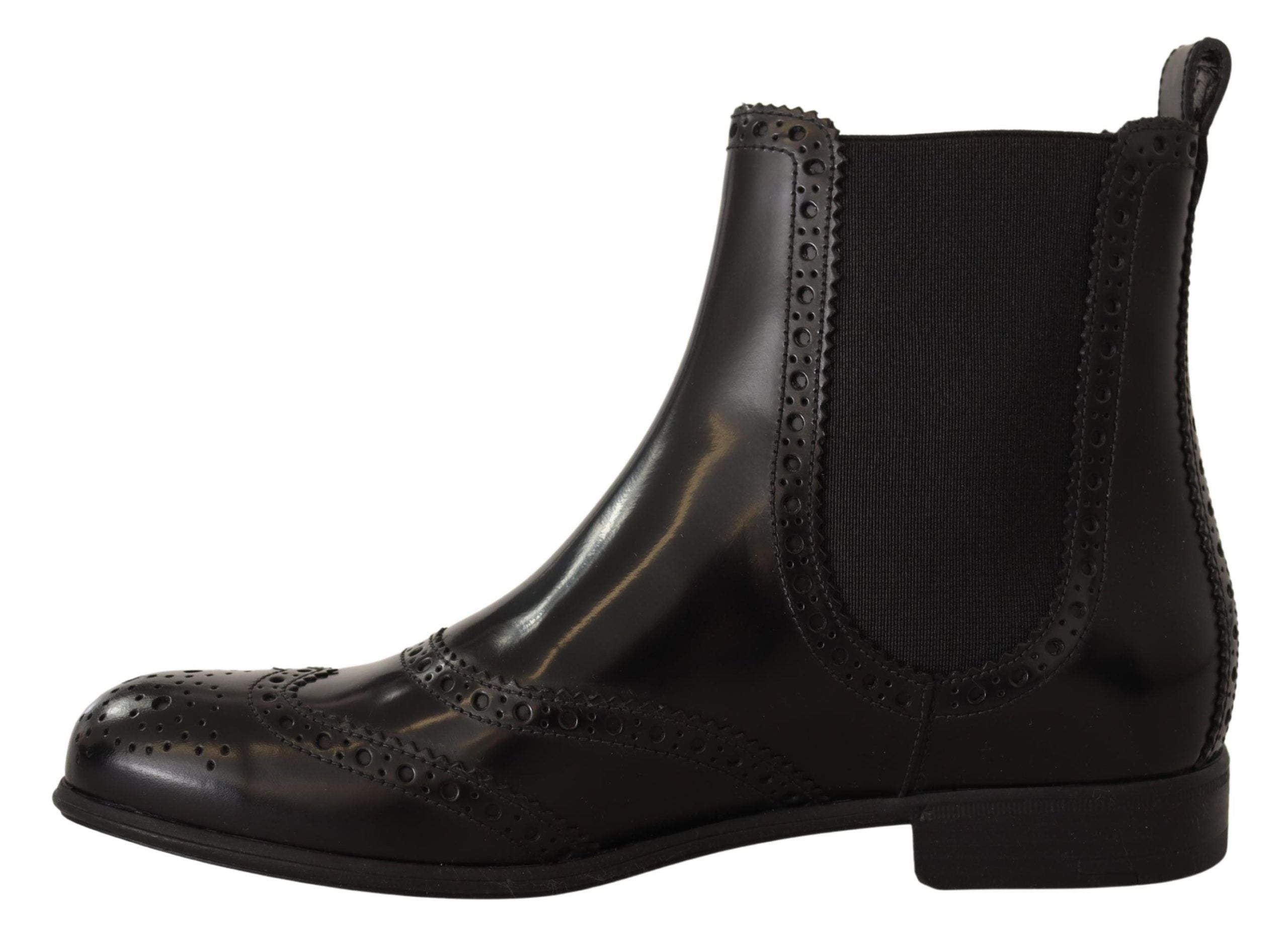 Dolce & Gabbana Black Leather Ankle High Flat Boots Shoes-7