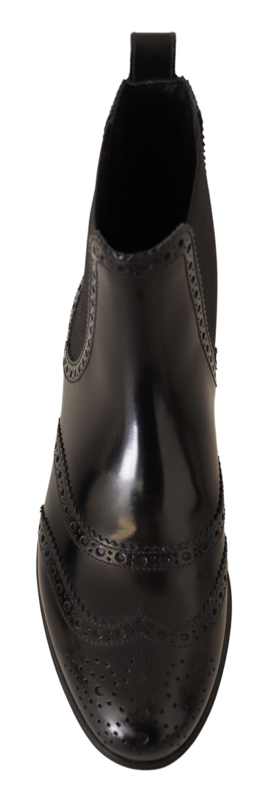 Dolce & Gabbana Black Leather Ankle High Flat Boots Shoes-5