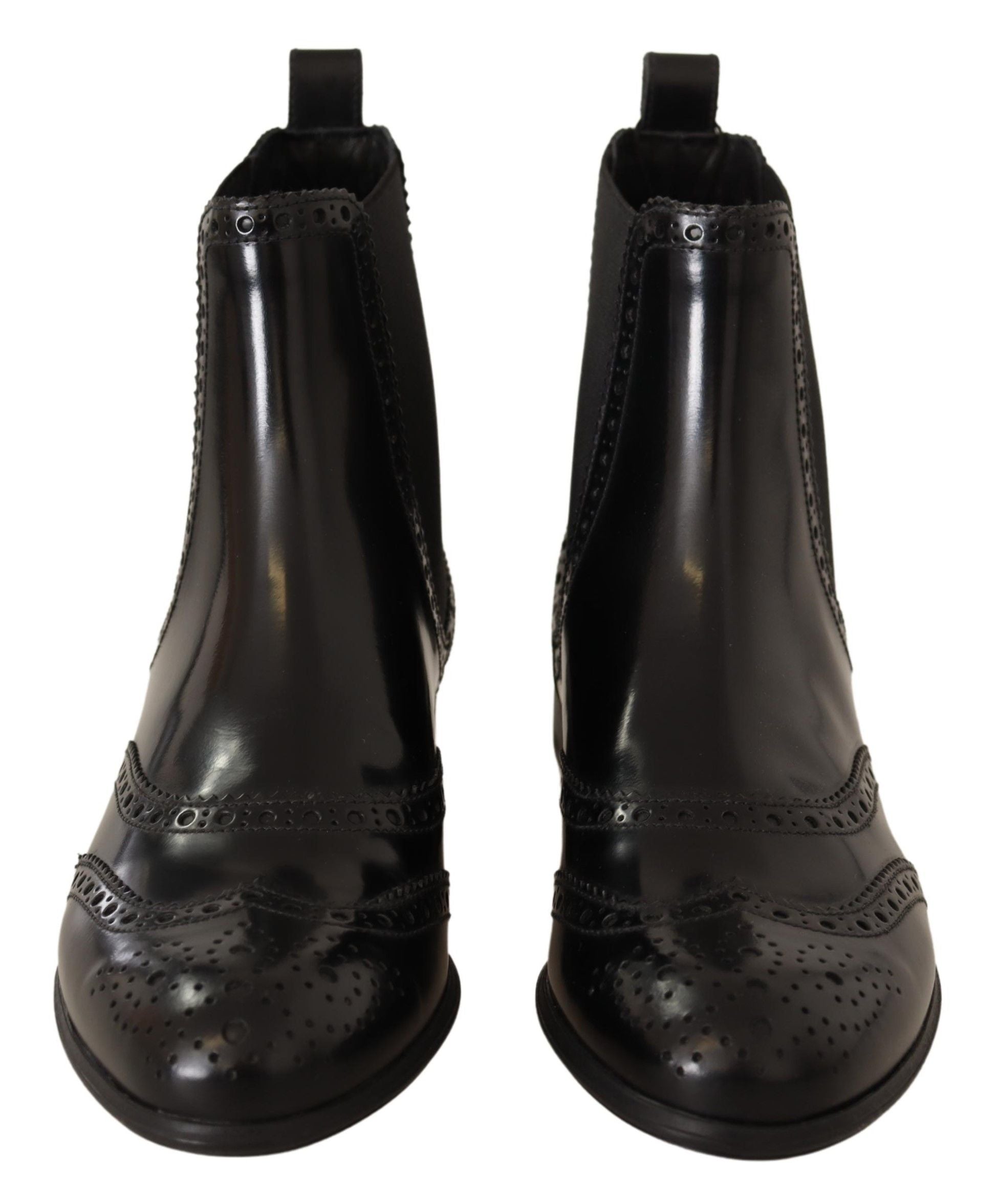 Dolce & Gabbana Black Leather Ankle High Flat Boots Shoes-6