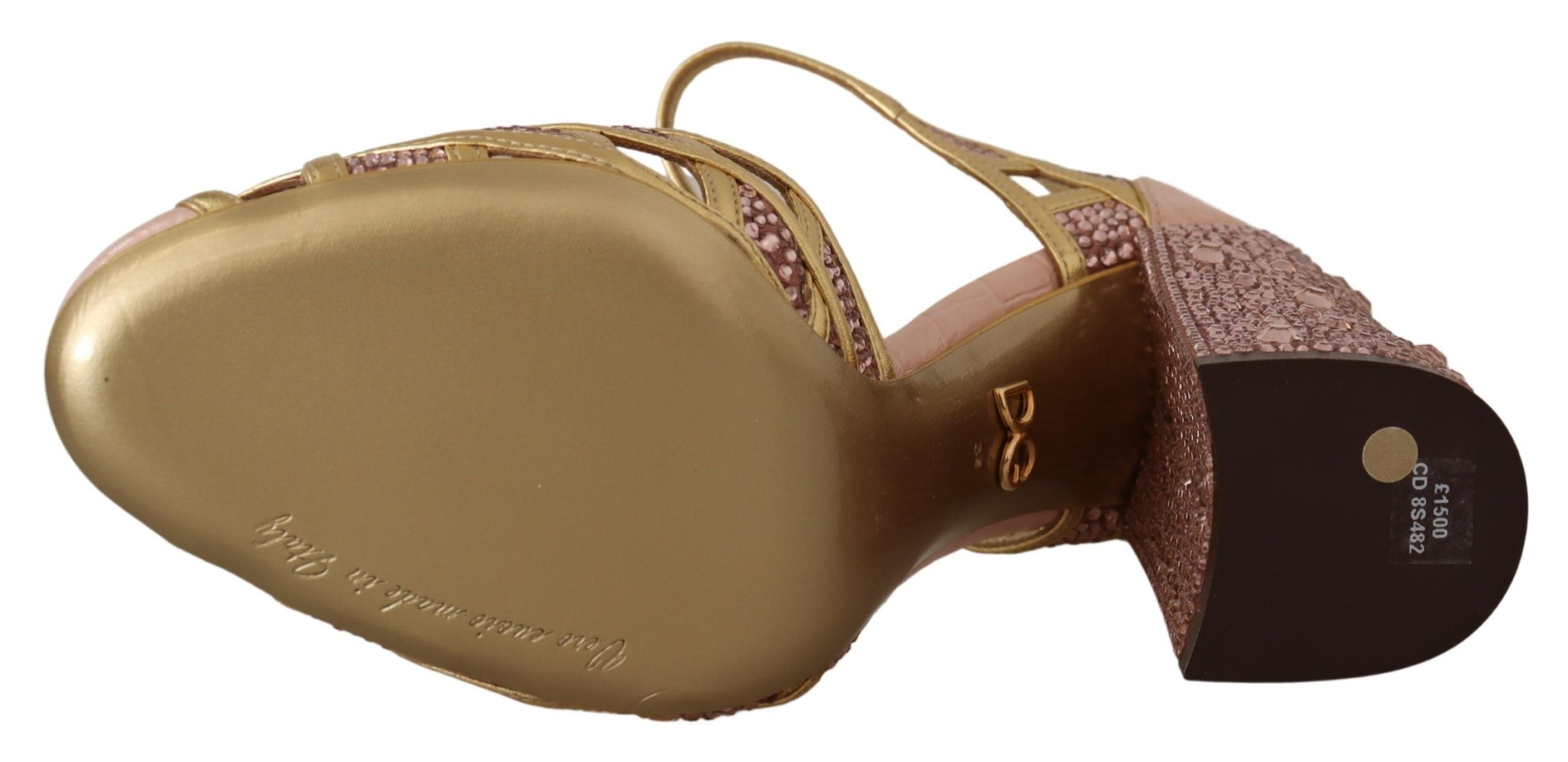 Dolce & Gabbana Rose Gold Leather Crystal Pumps T-Strap Shoes-5