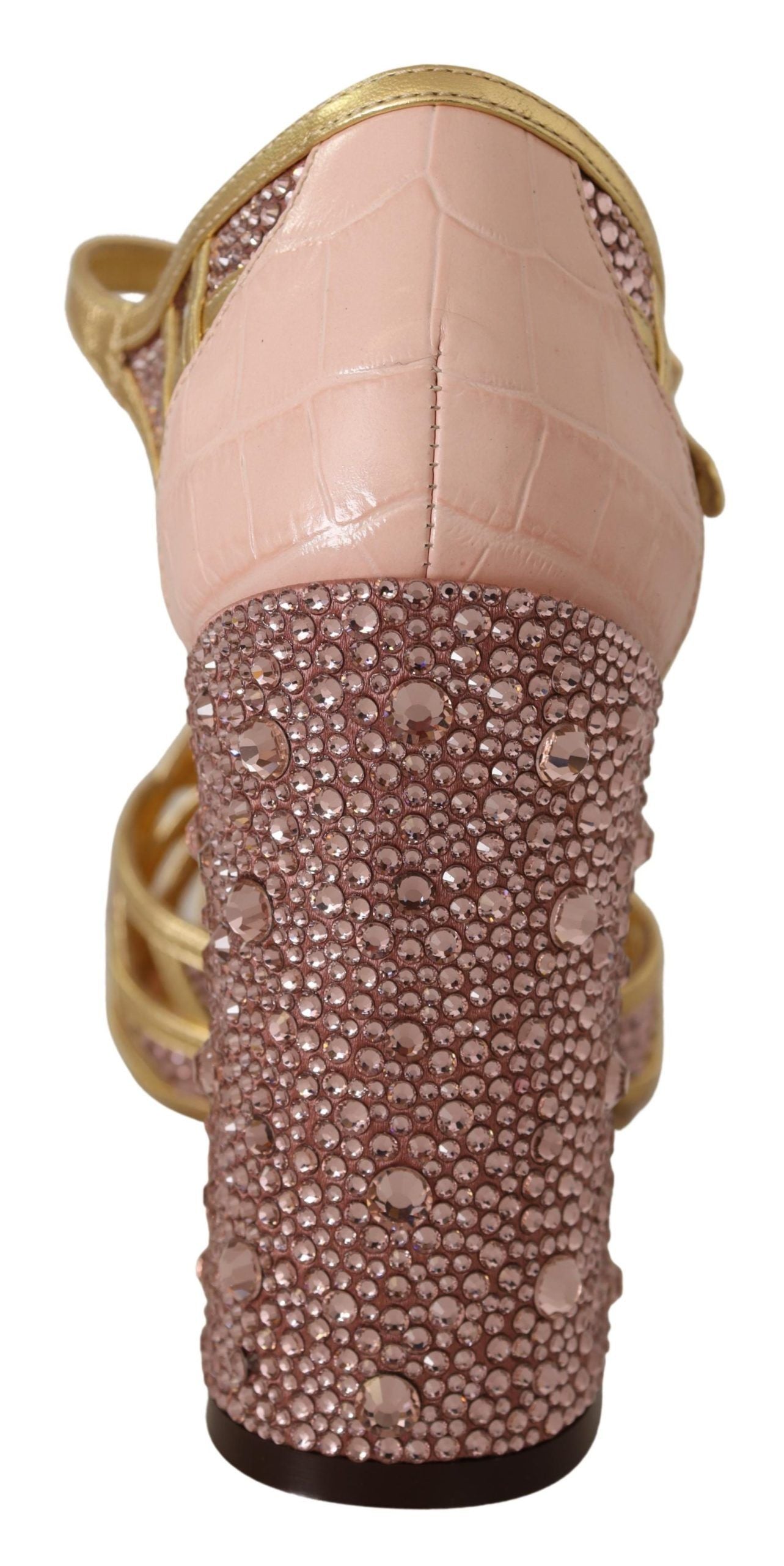 Dolce & Gabbana Rose Gold Leather Crystal Pumps T-Strap Shoes-6