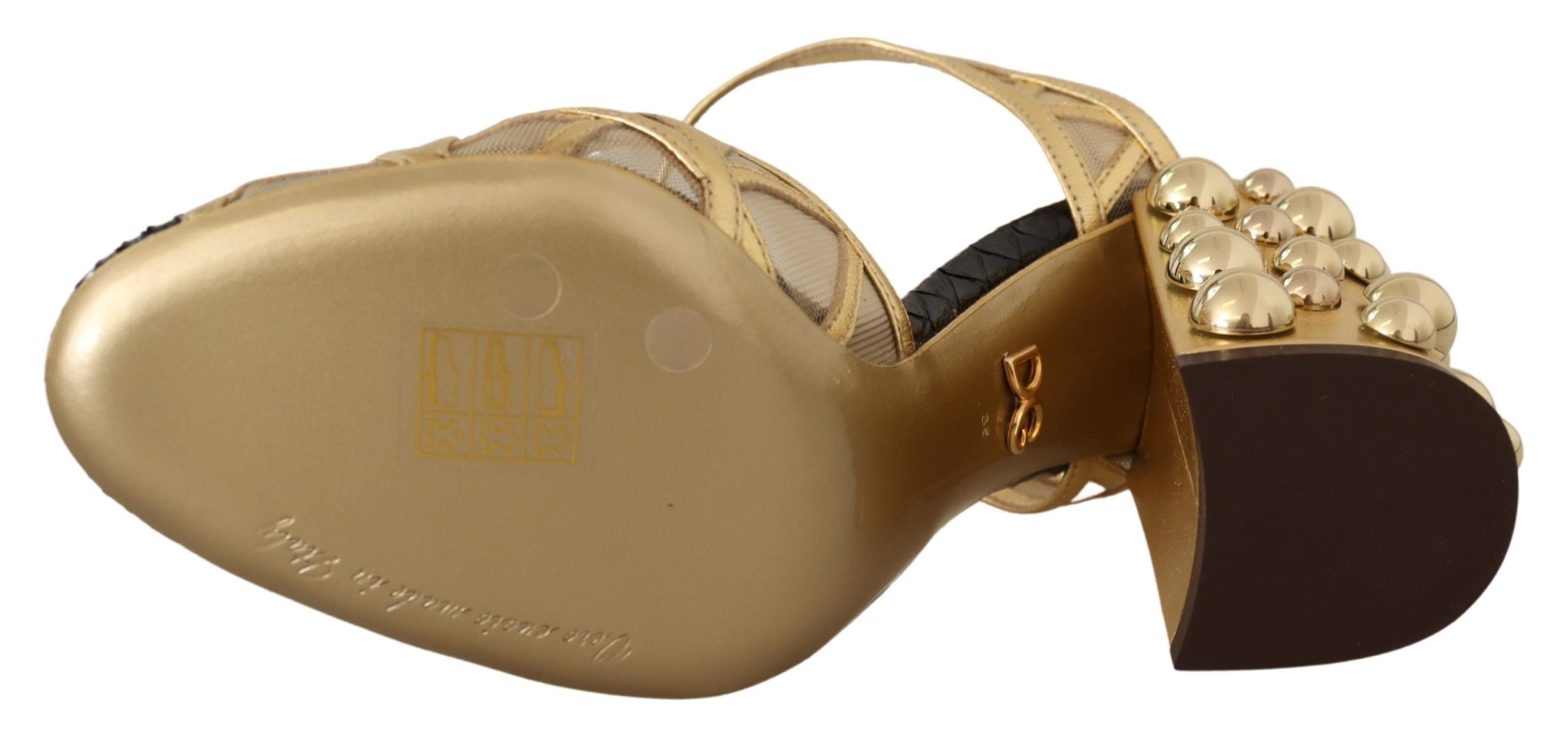 Dolce & Gabbana Black Gold Leather Studded Strappy Shoes-5