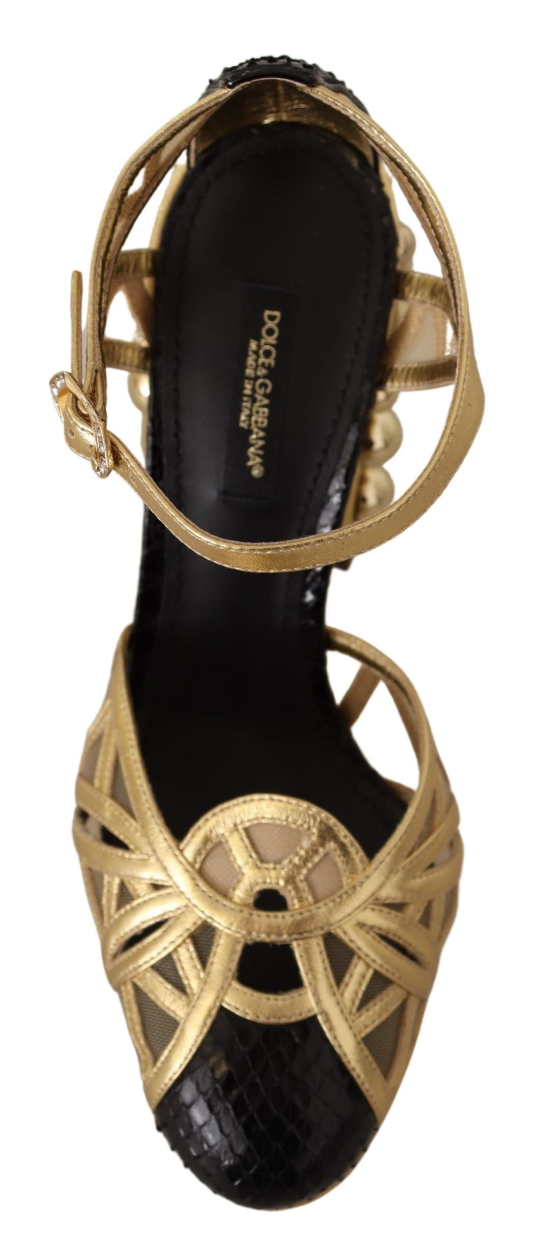 Dolce & Gabbana Black Gold Leather Studded Strappy Shoes-6