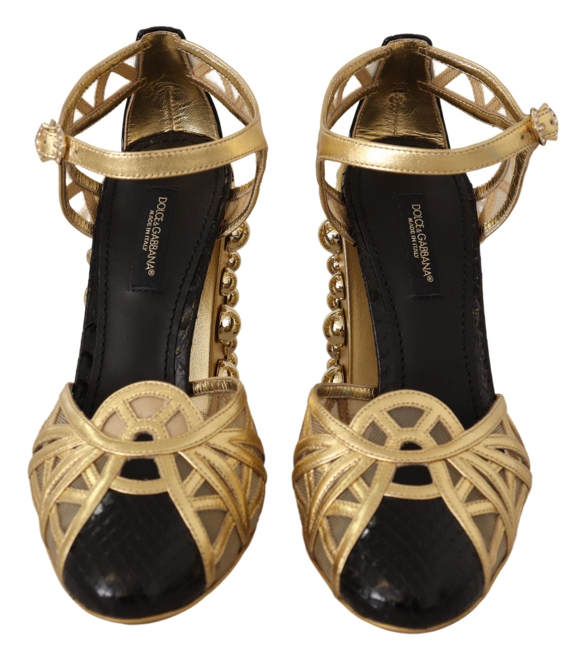 Dolce & Gabbana Black Gold Leather Studded Strappy Shoes-7