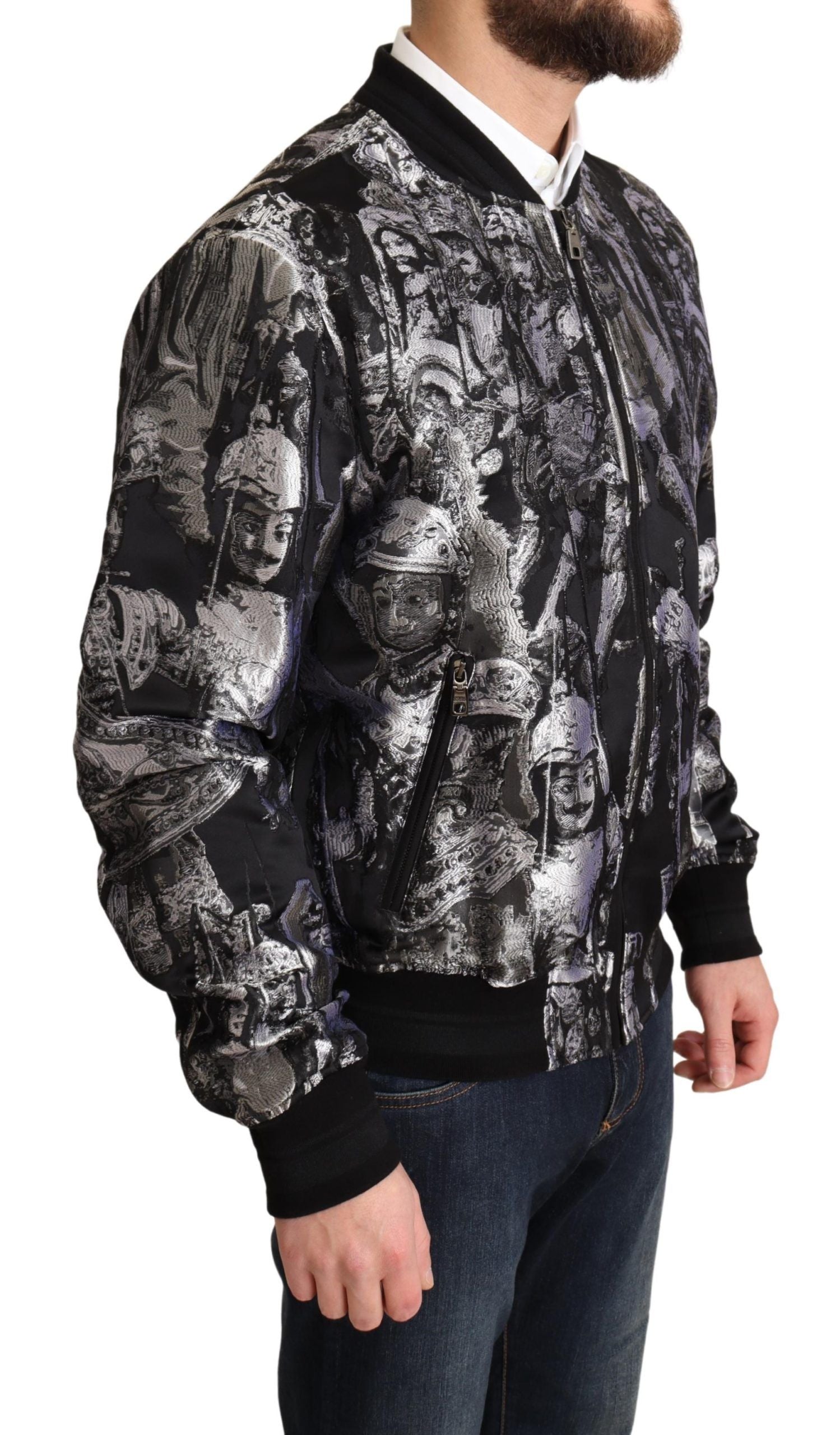Dolce & Gabbana Black Silver Puppi Motif Bomber Jacket-2