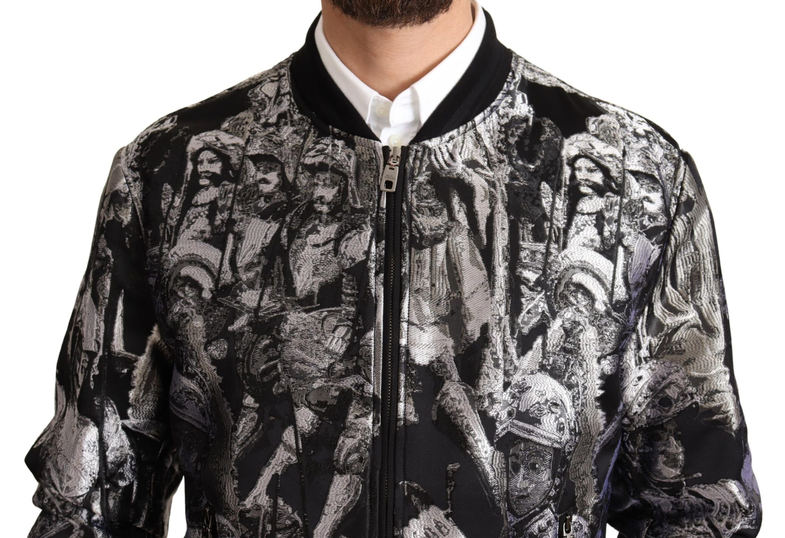 Dolce & Gabbana Black Silver Puppi Motif Bomber Jacket-4