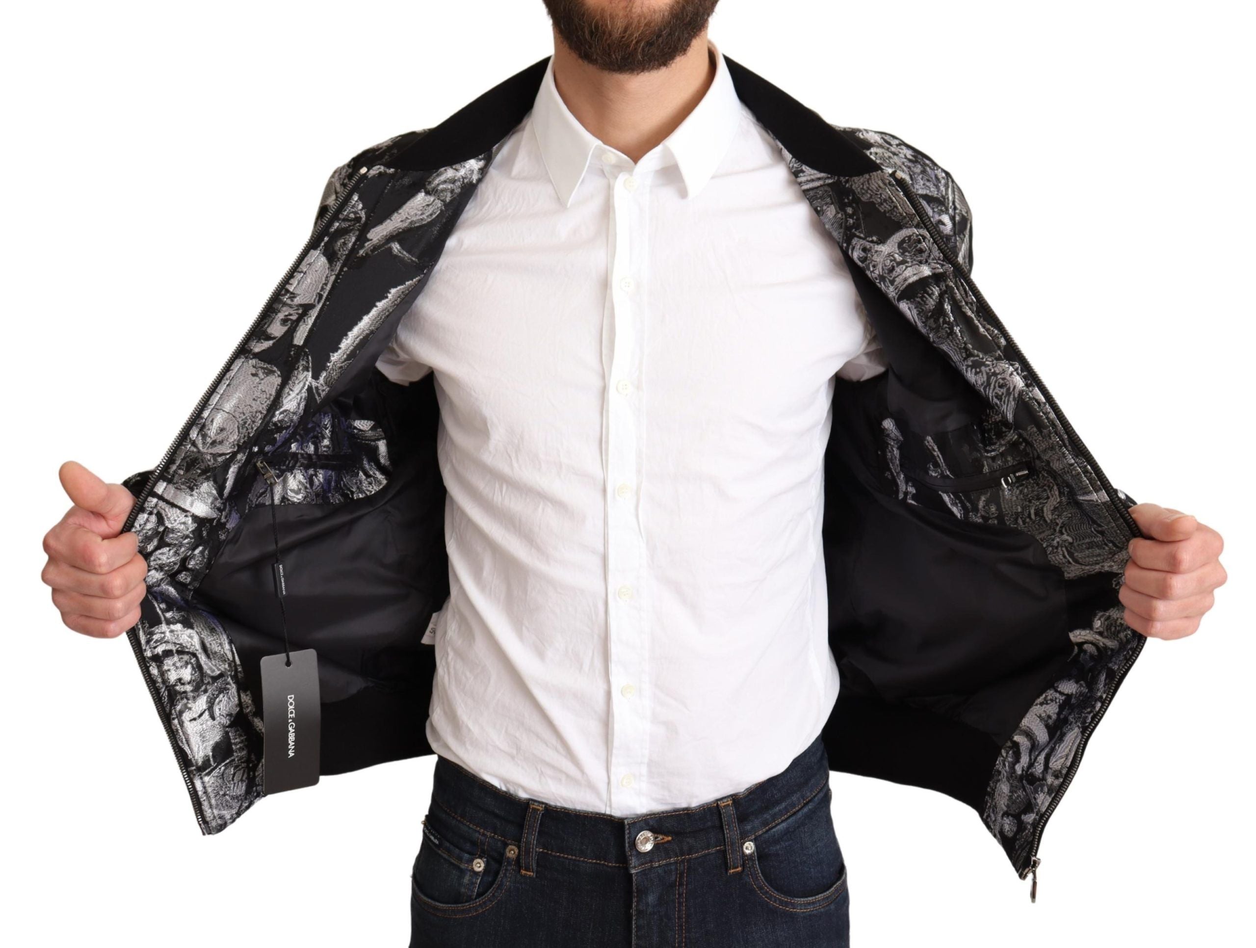 Dolce & Gabbana Black Silver Puppi Motif Bomber Jacket-5