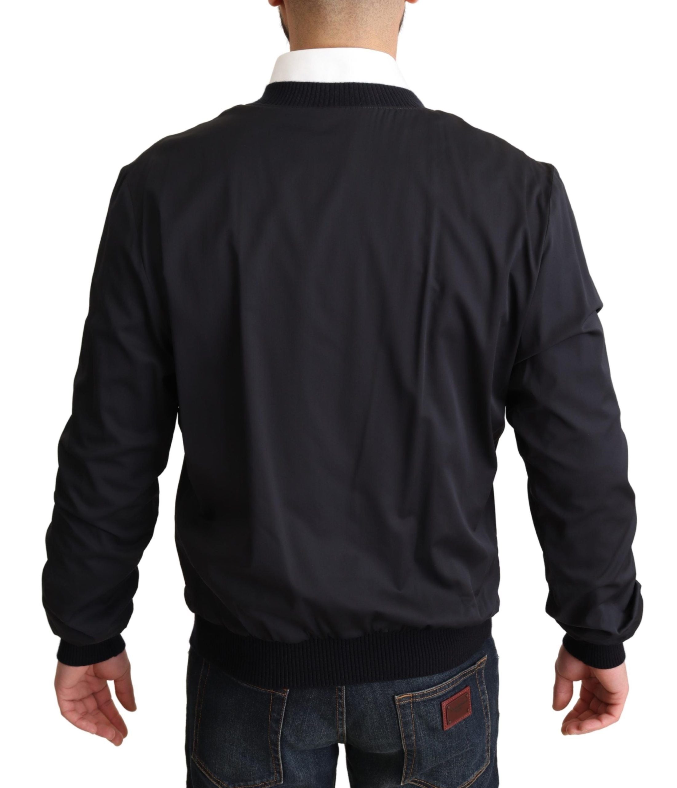 Dolce & Gabbana Blue Silk Coat Short Bomber Men's Jacket-3