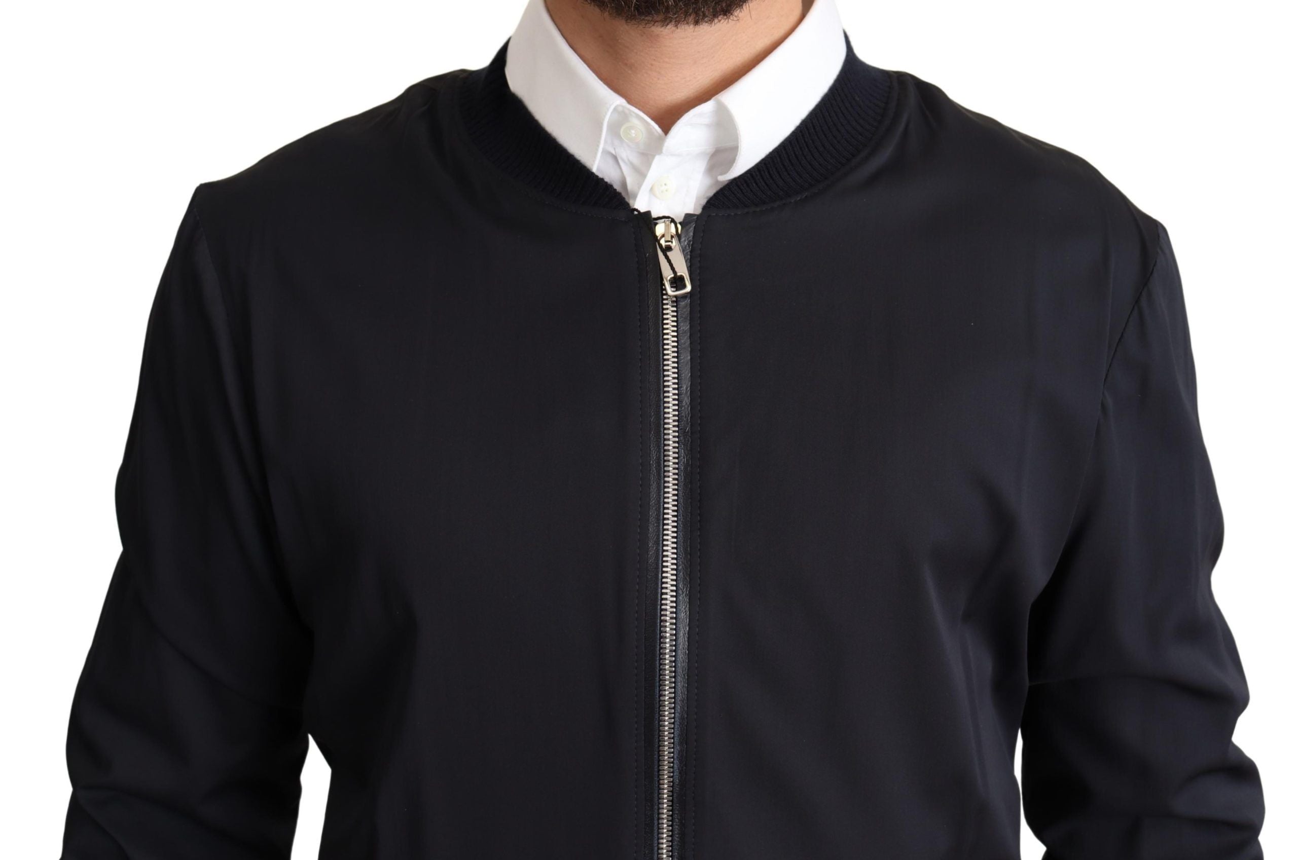 Dolce & Gabbana Blue Silk Coat Short Bomber Men's Jacket-4