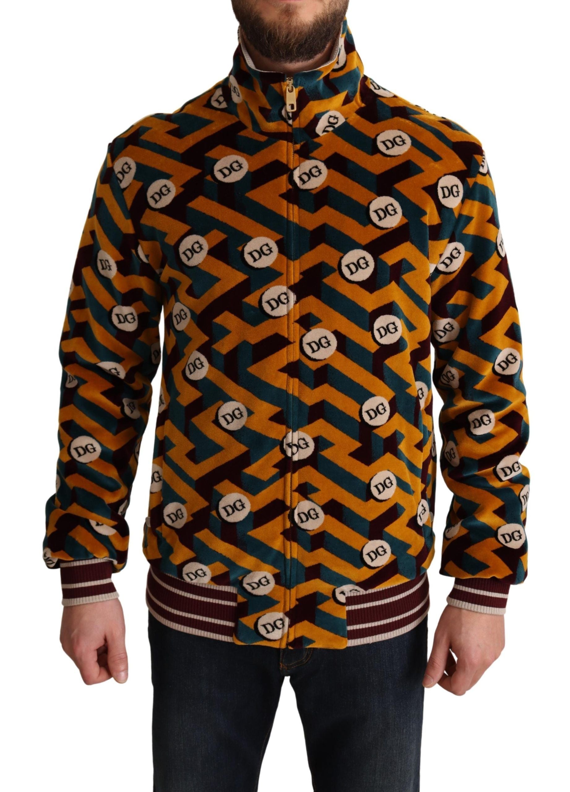 Dolce & Gabbana Multicolor Velvet DG Logo Men's Sweater Jacket