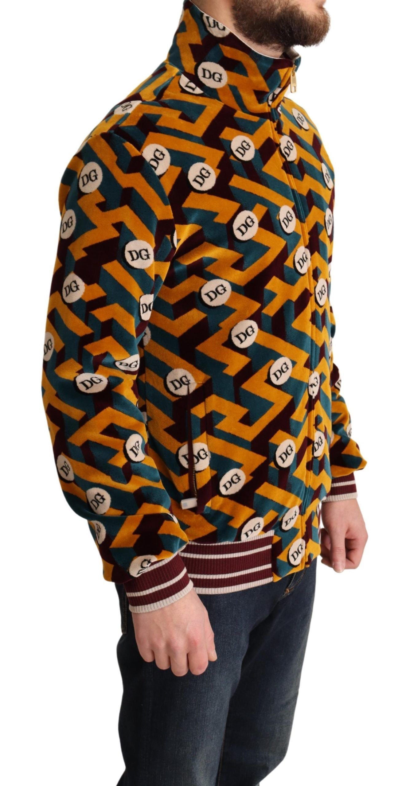 Dolce & Gabbana Multicolor Samt DG Logo Herren Pullover Jacke-2