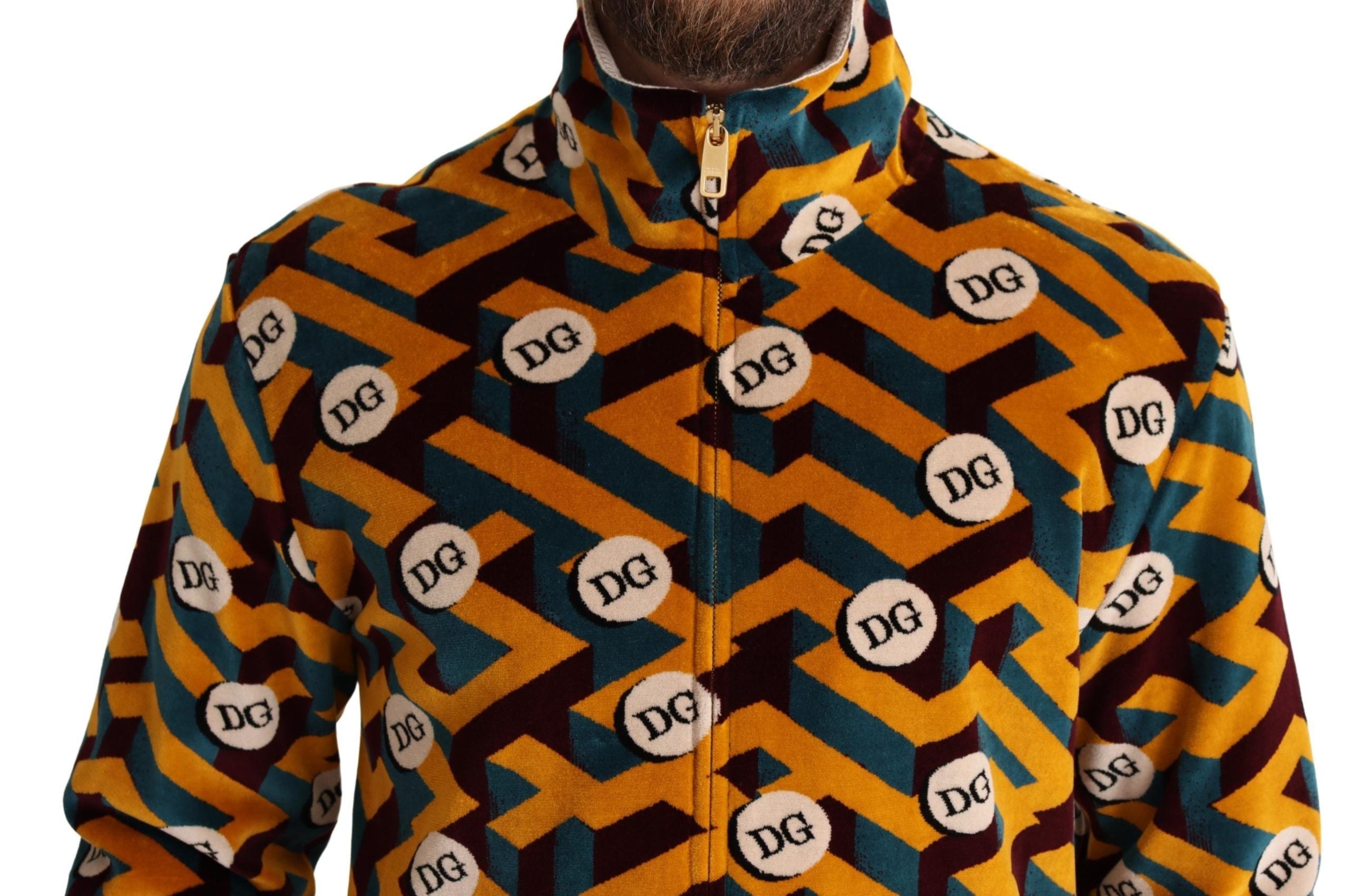 Dolce & Gabbana Multicolor Samt DG Logo Herren Pullover Jacke-4