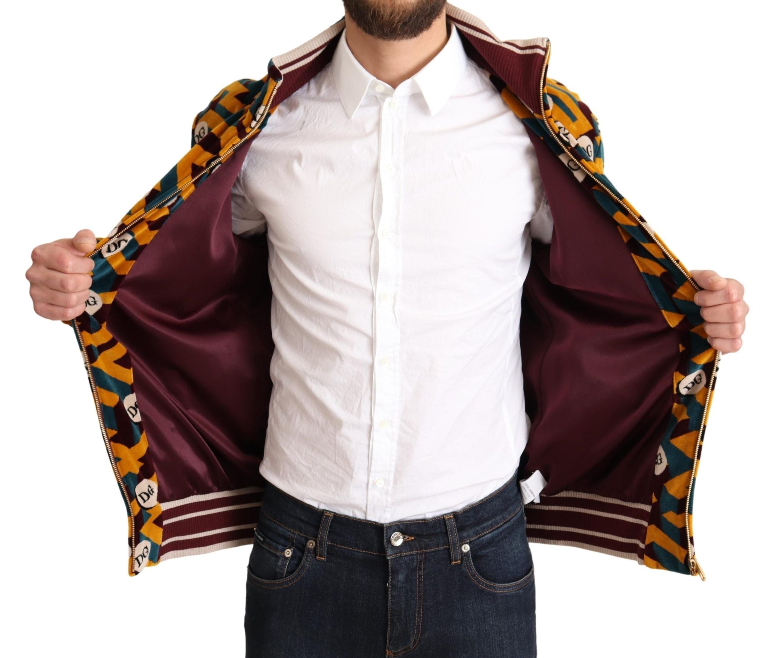 Dolce & Gabbana Multicolor Samt DG Logo Herren Pullover Jacke-5