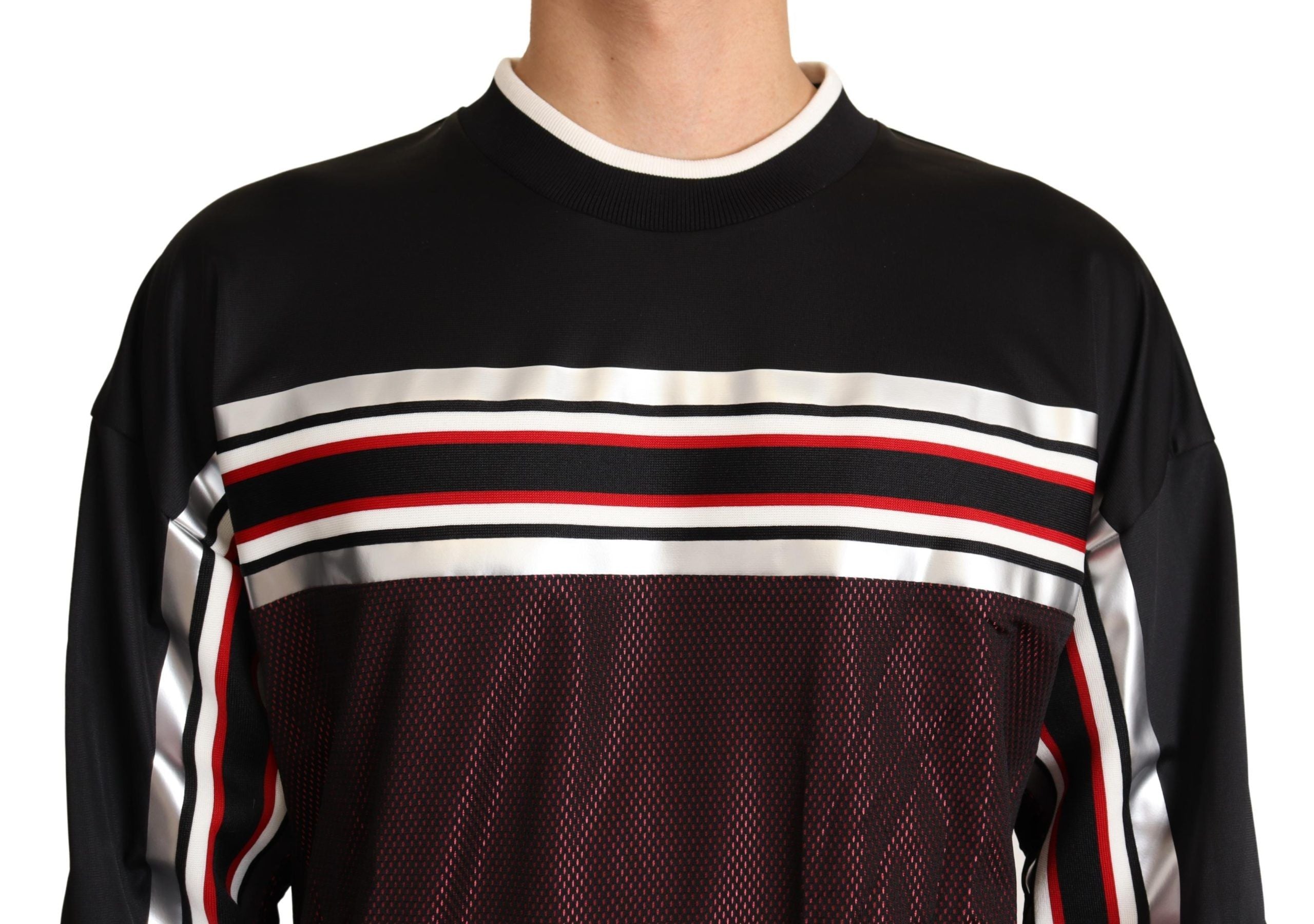 Dolce & Gabbana Black and Red Mesh Sport Pullover with Round Neck-3