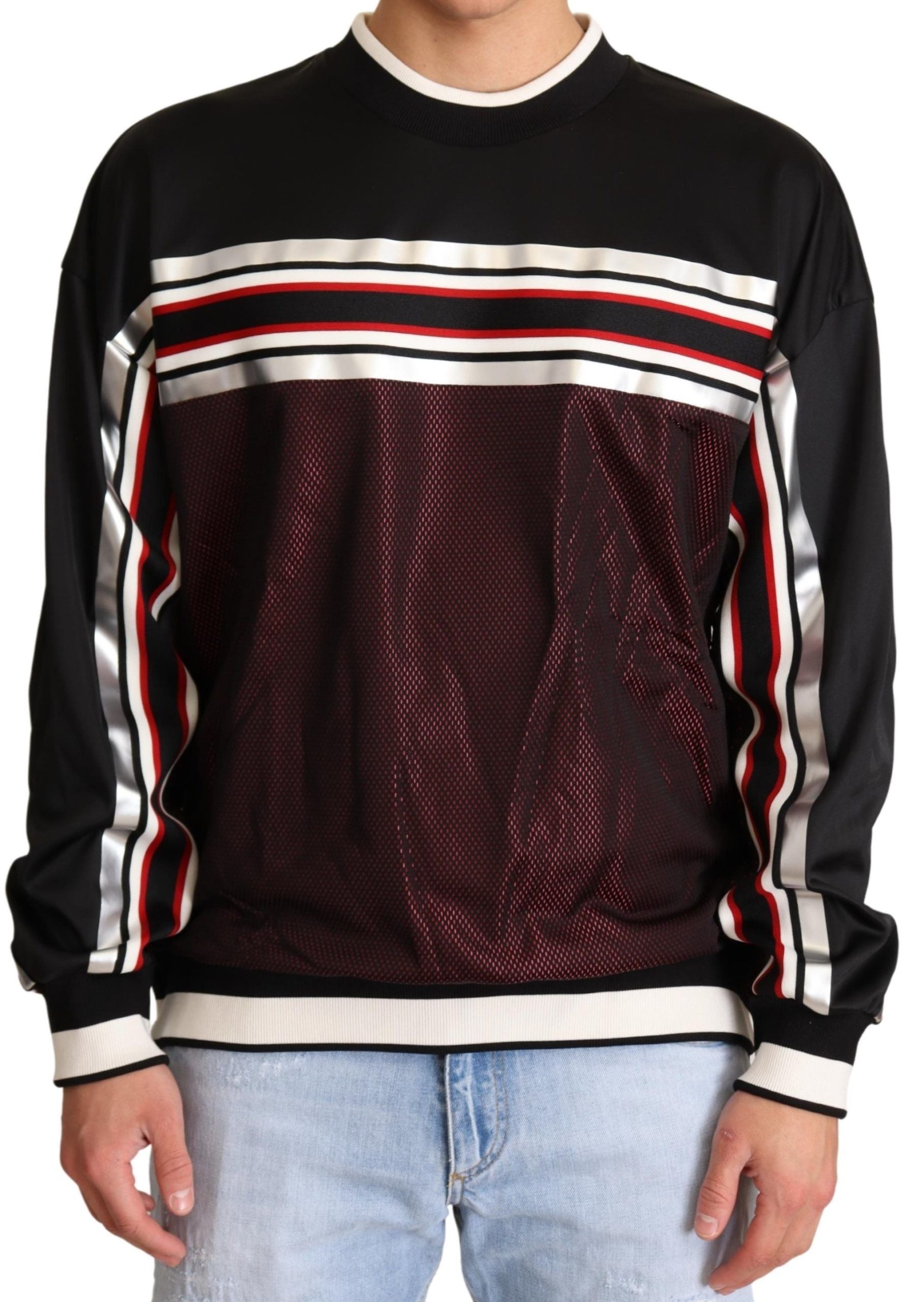 Dolce & Gabbana Black and Red Mesh Sport Pullover with Round Neck