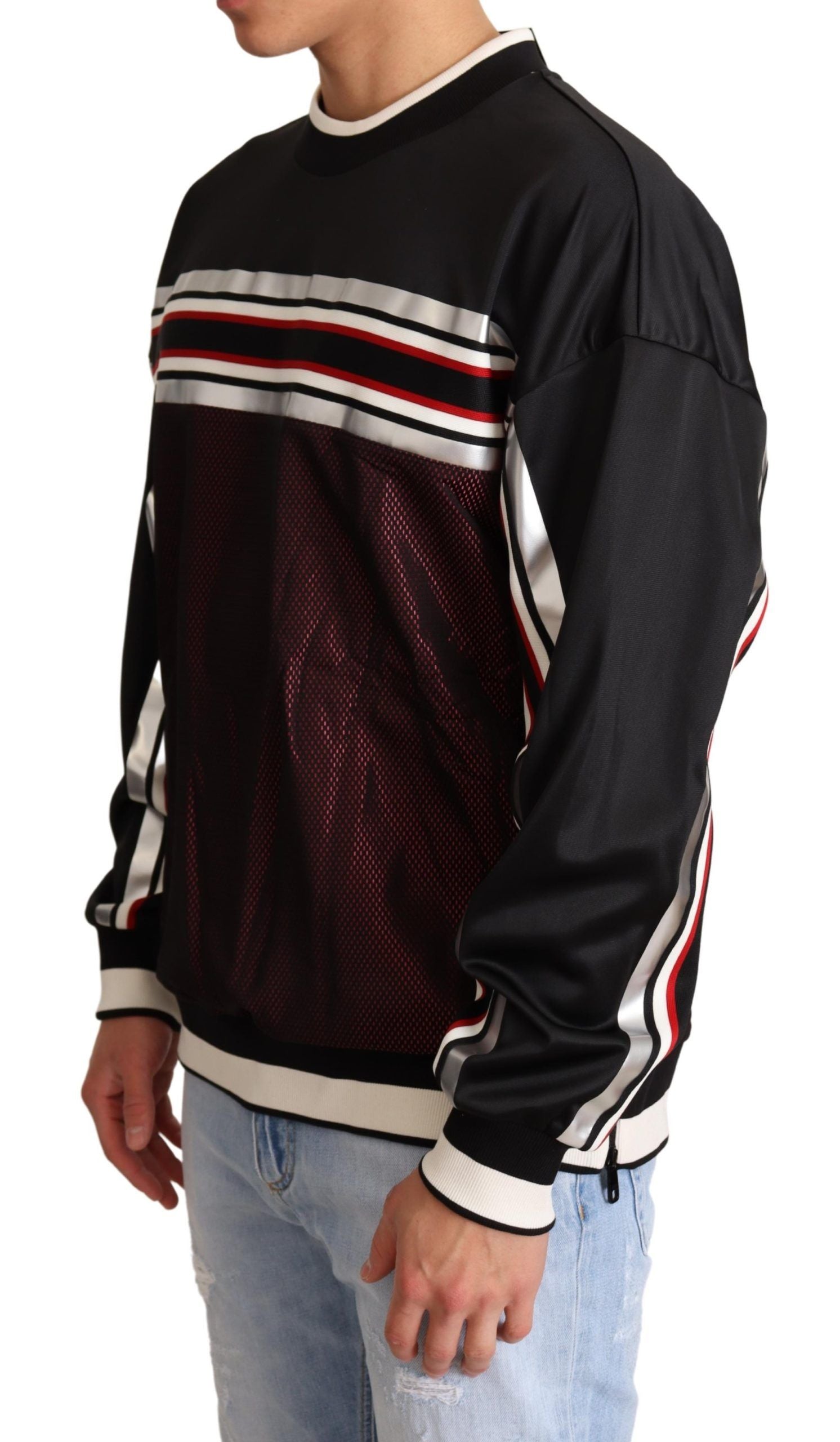 Dolce & Gabbana Black and Red Mesh Sport Pullover with Round Neck-4