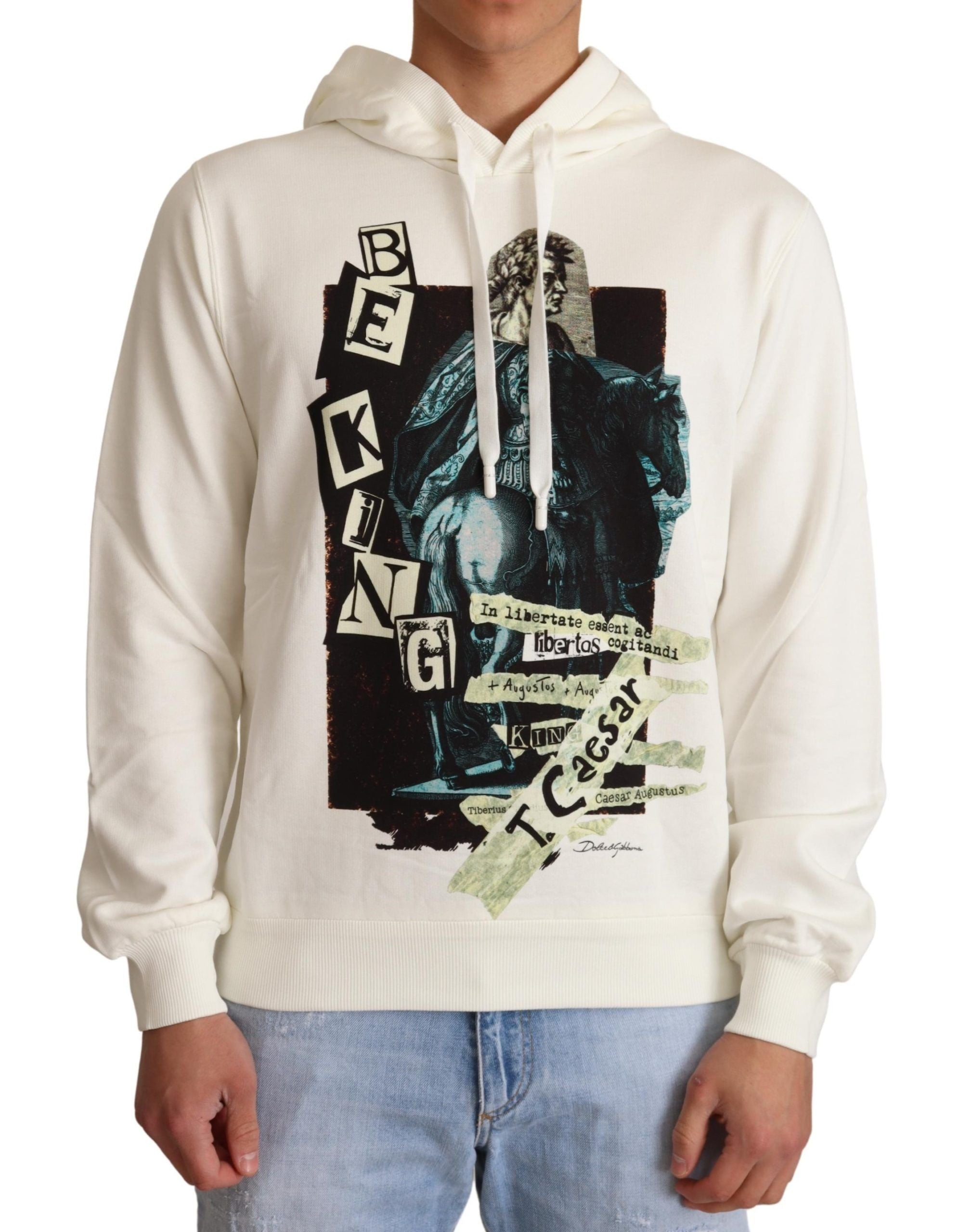 Dolce & Gabbana White King Caesar Cotton Hooded Sweater