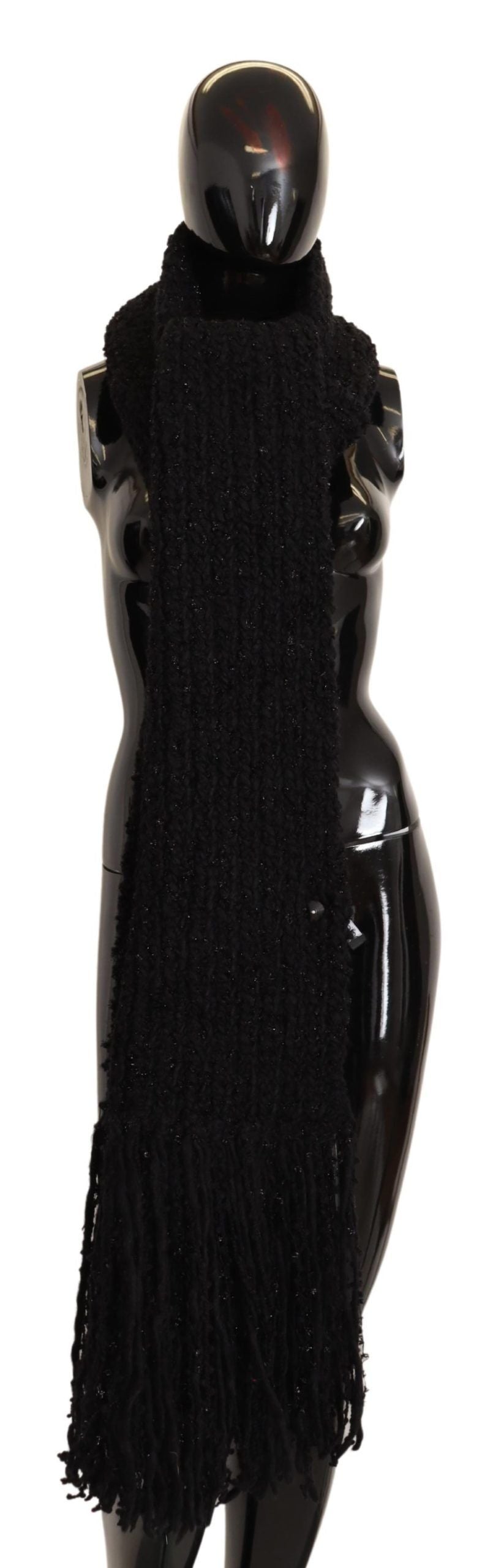 Dolce & Gabbana Black knitted pure wool wrap scarf