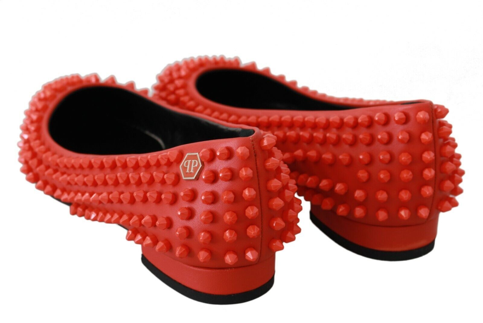 Philipp Plein Orange Leather Ballerina WHAT I DO Flats Shoes-7