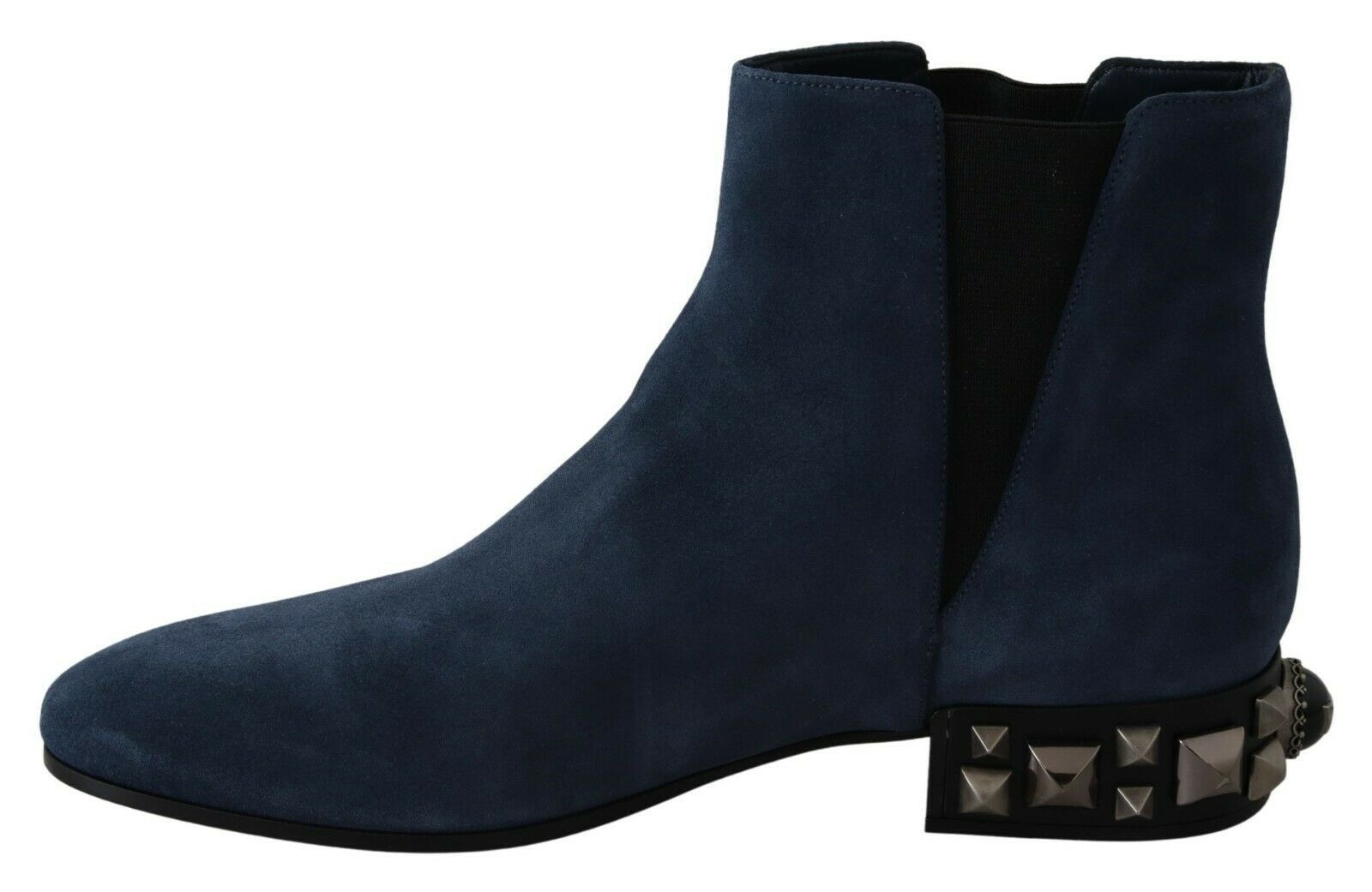 Dolce & Gabbana Blue Suede Embellished Studded Boots Shoes-2