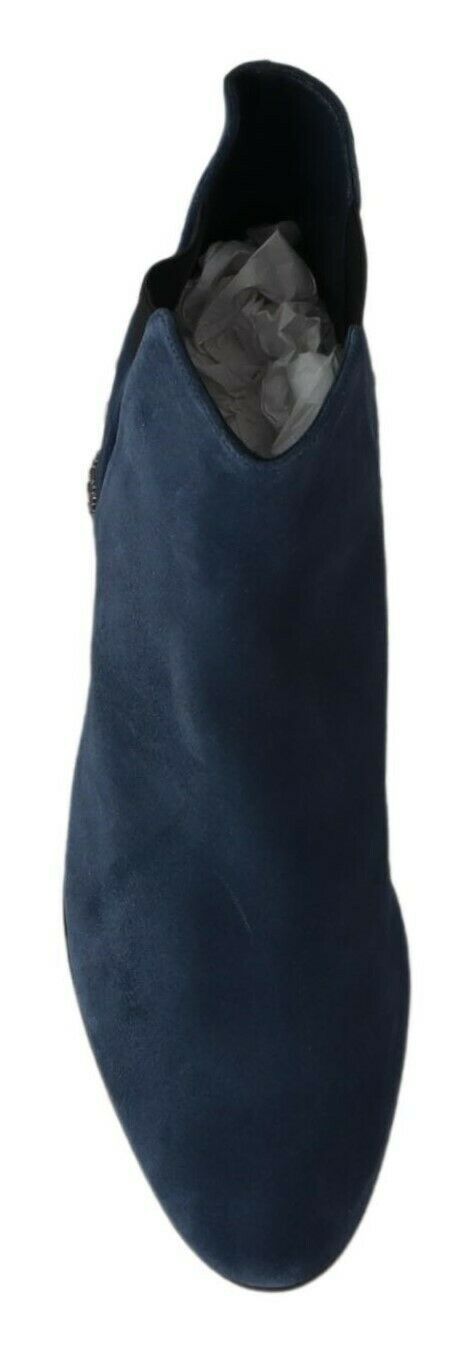 Dolce & Gabbana Blue Suede Embellished Studded Boots Shoes-4