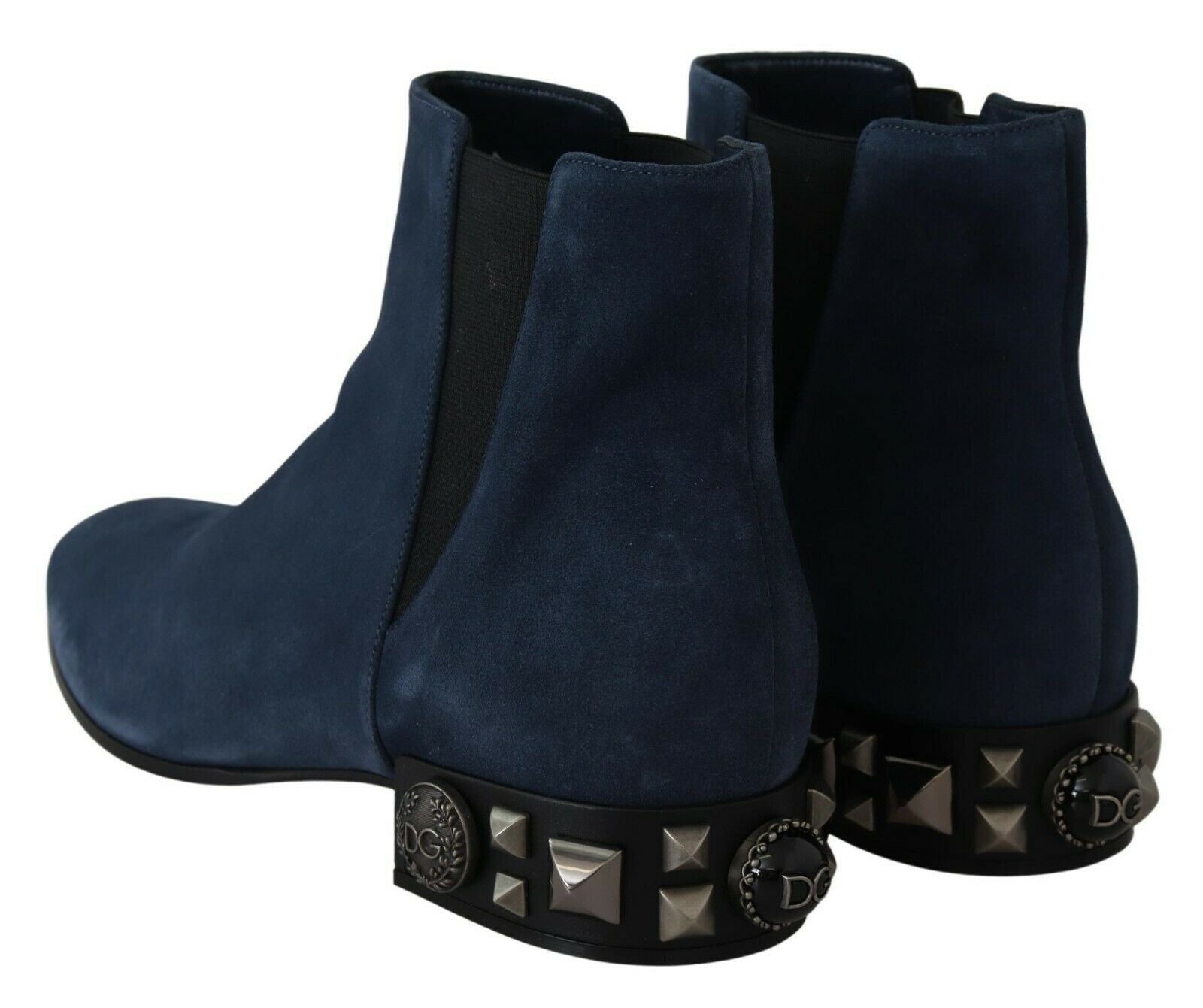 Dolce & Gabbana Blue Suede Embellished Studded Boots Shoes-7
