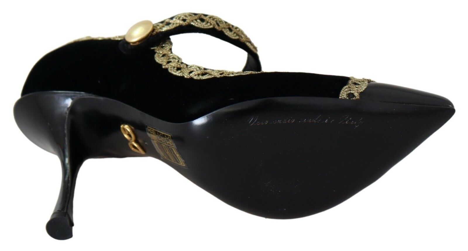 Dolce & Gabbana black embellished velvet Mary Jane pumps shoes-3