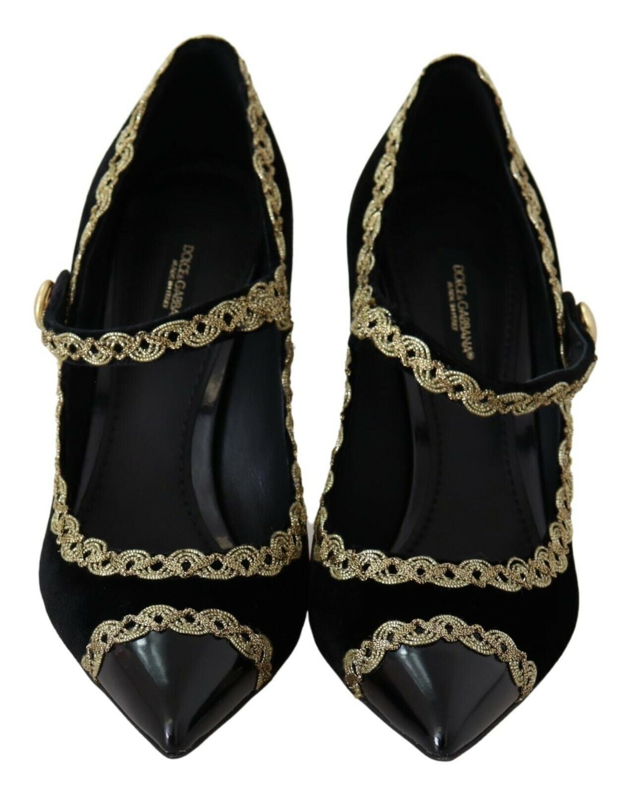 Dolce & Gabbana black embellished velvet Mary Jane pumps shoes-5