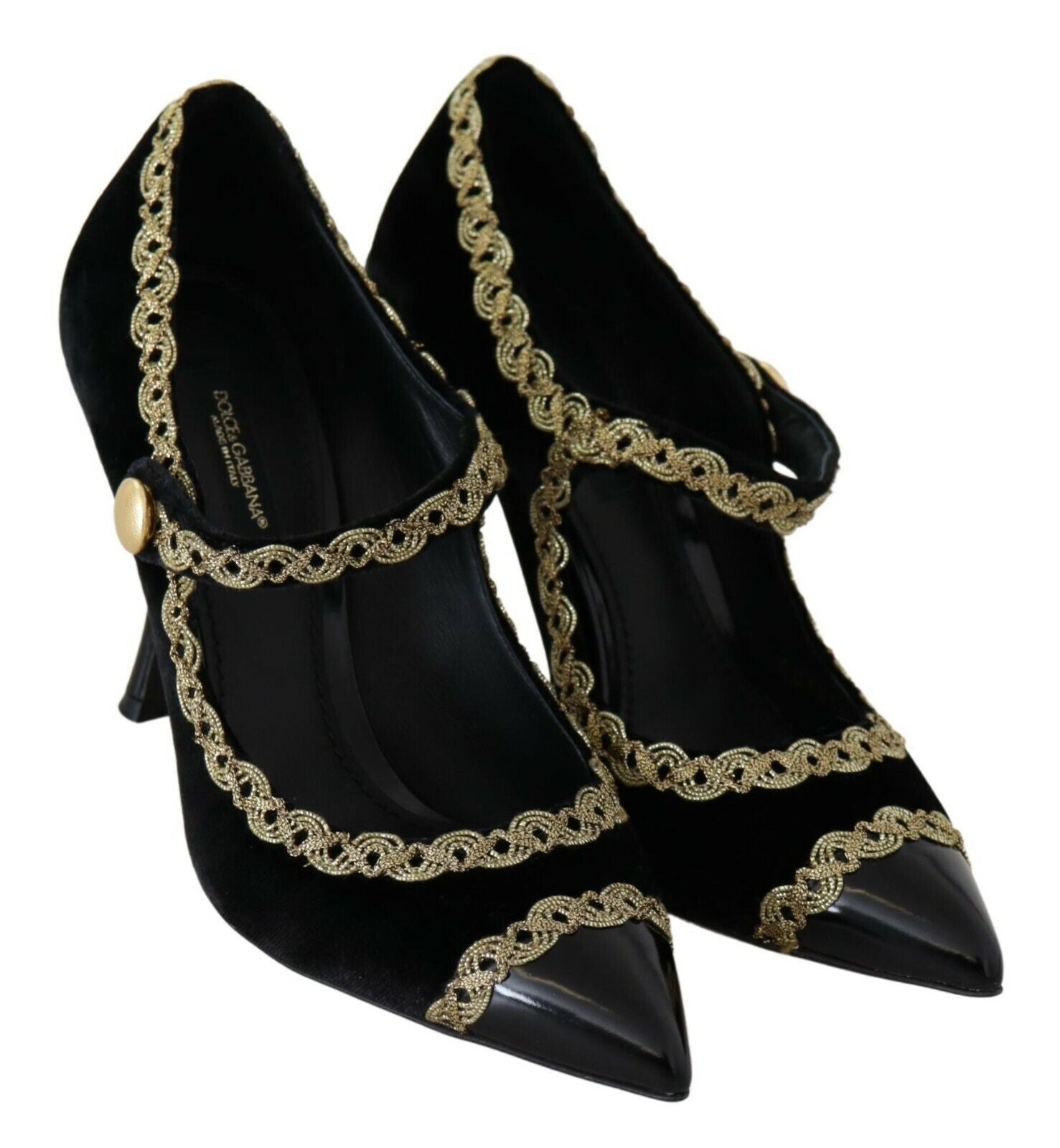 Dolce & Gabbana black embellished velvet Mary Jane pumps shoes-6