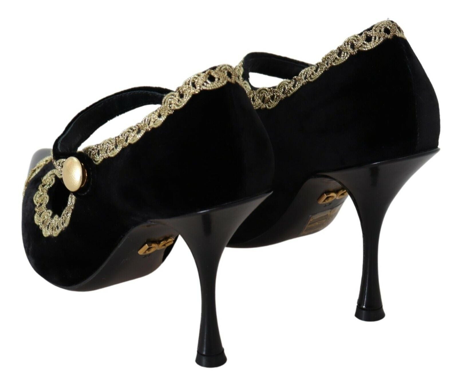Dolce & Gabbana black embellished velvet Mary Jane pumps shoes-7