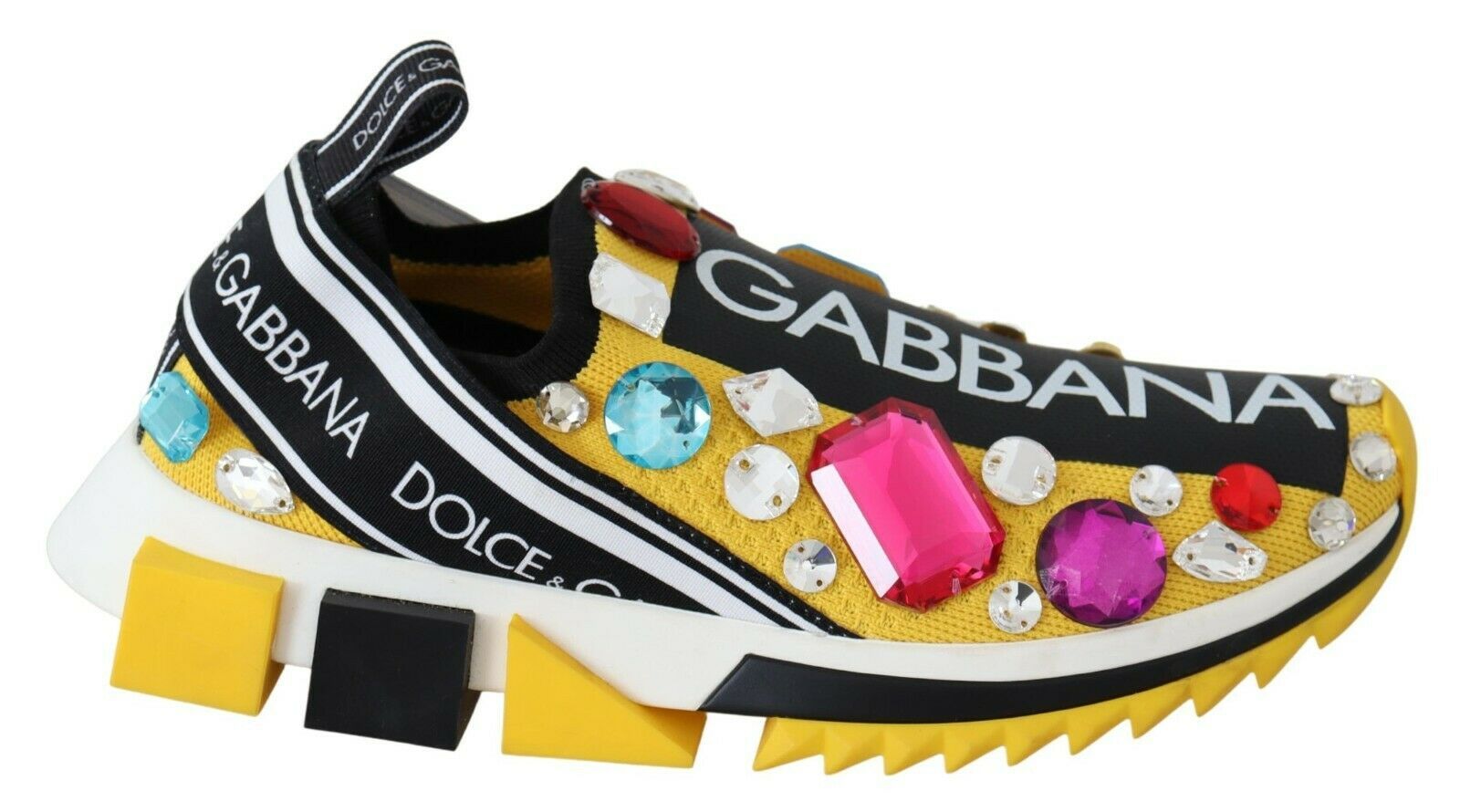 Dolce & Gabbana Yellow Multicolor Crystal Sneakers Shoes