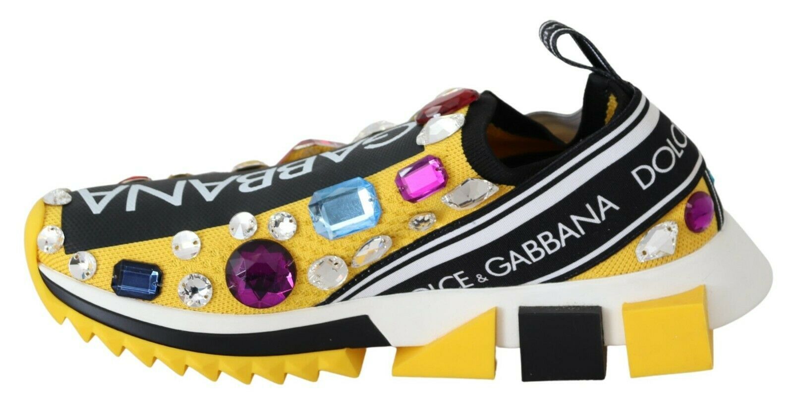 Dolce & Gabbana Yellow Multicolor Crystal Sneakers Shoes-2