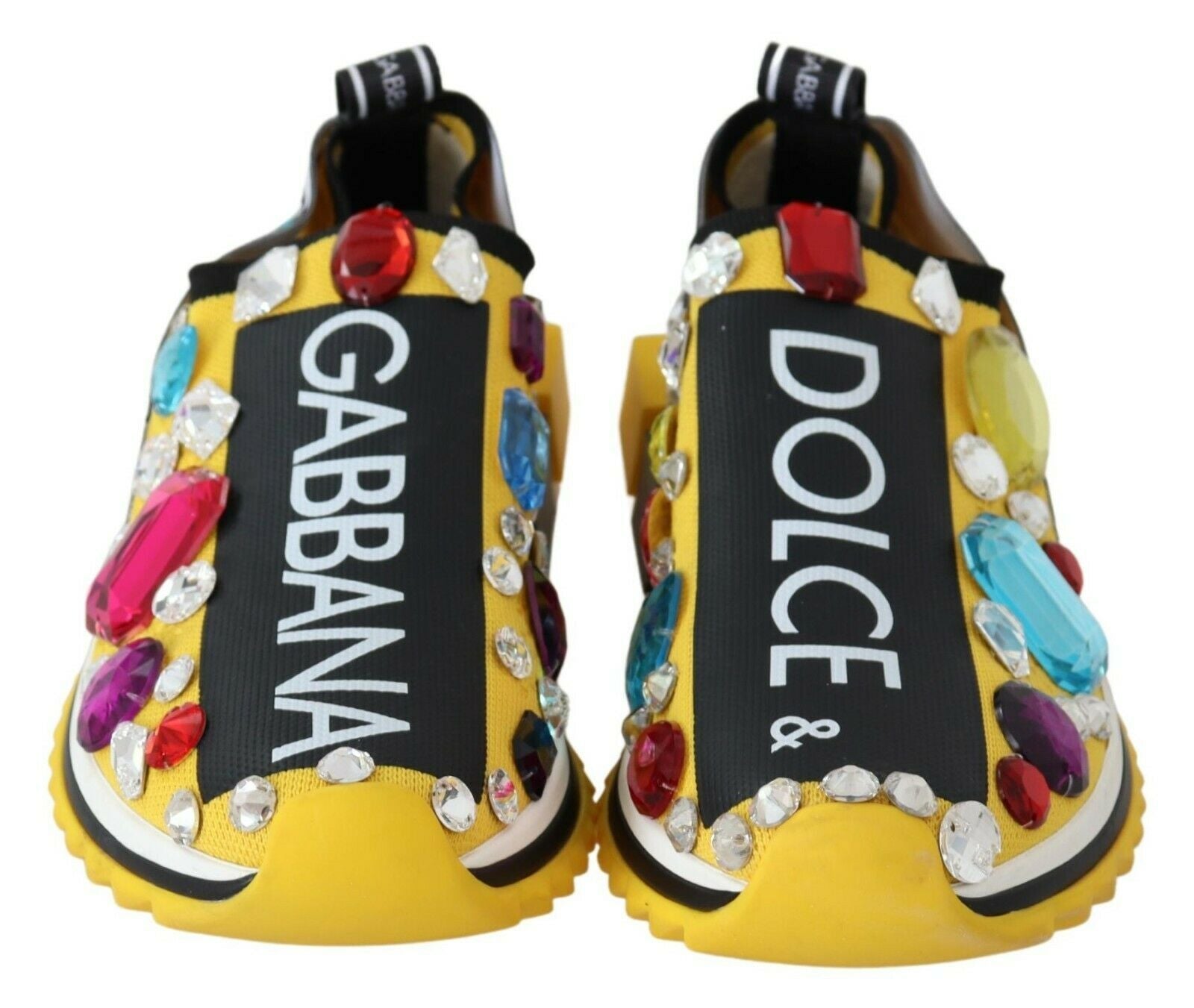 Dolce & Gabbana Yellow Multicolor Crystal Sneakers Shoes-5