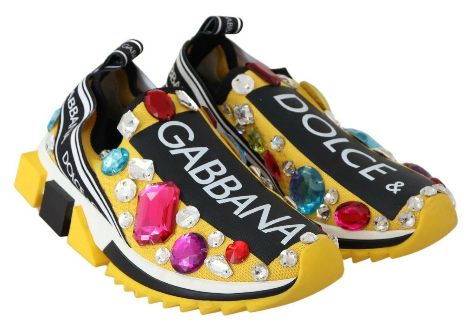 Dolce & Gabbana Yellow Multicolor Crystal Sneakers Shoes-6