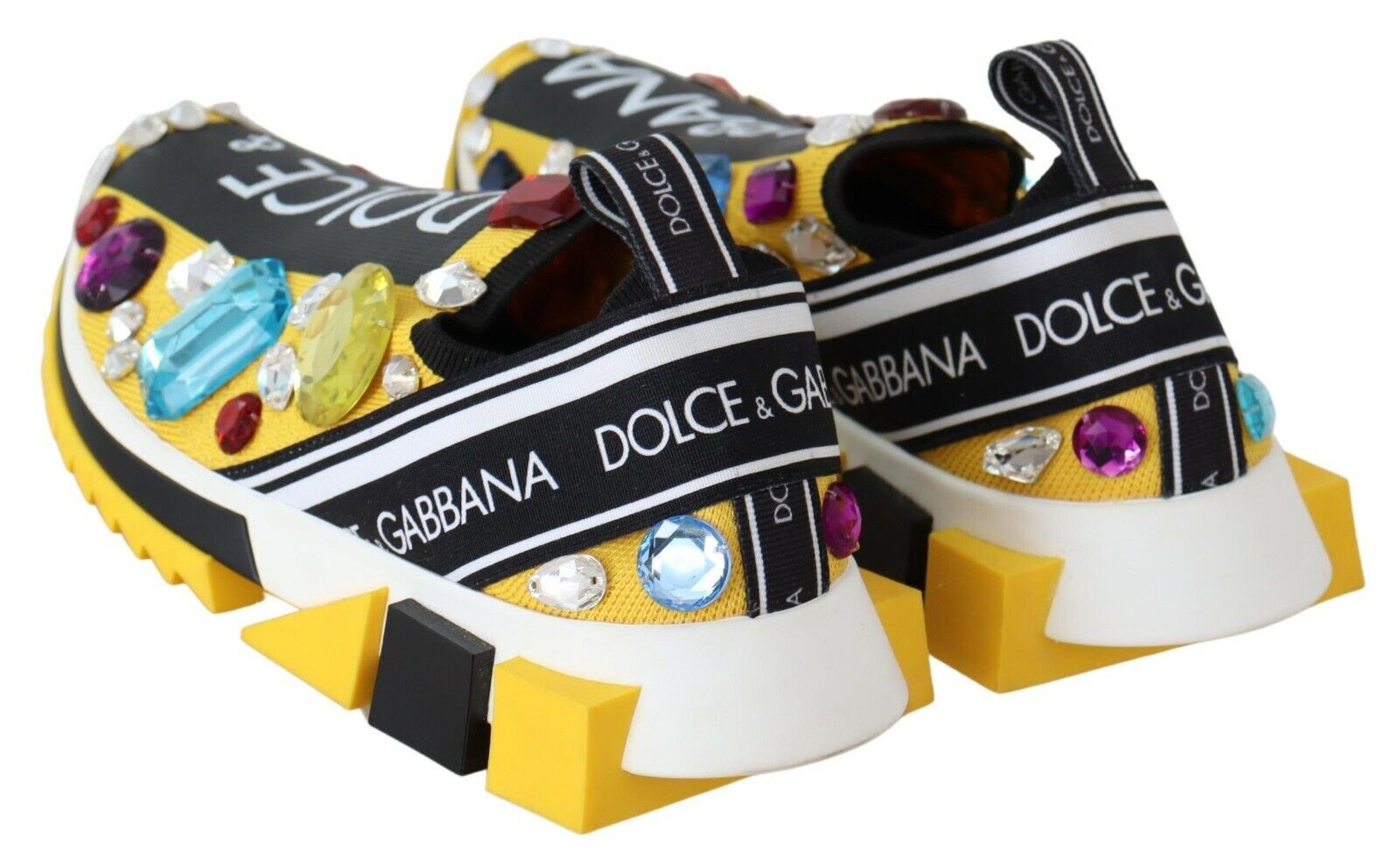 Dolce & Gabbana Yellow Multicolor Crystal Sneakers Shoes-7