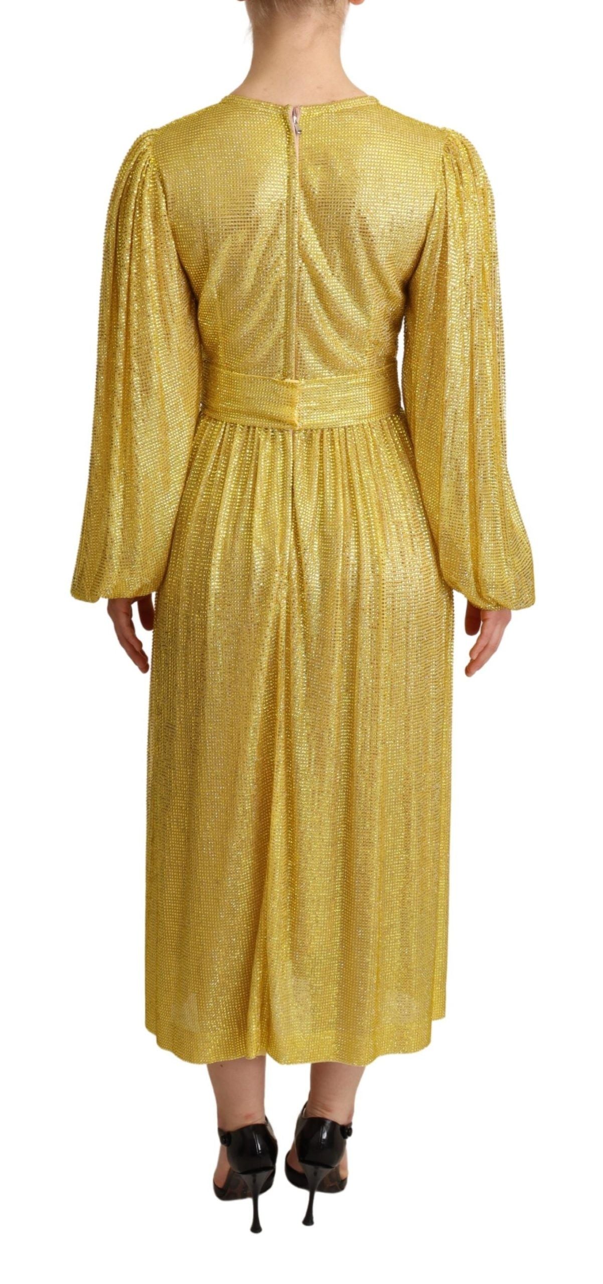 Dolce & Gabbana Yellow pleated maxi dress in crystal mesh-3