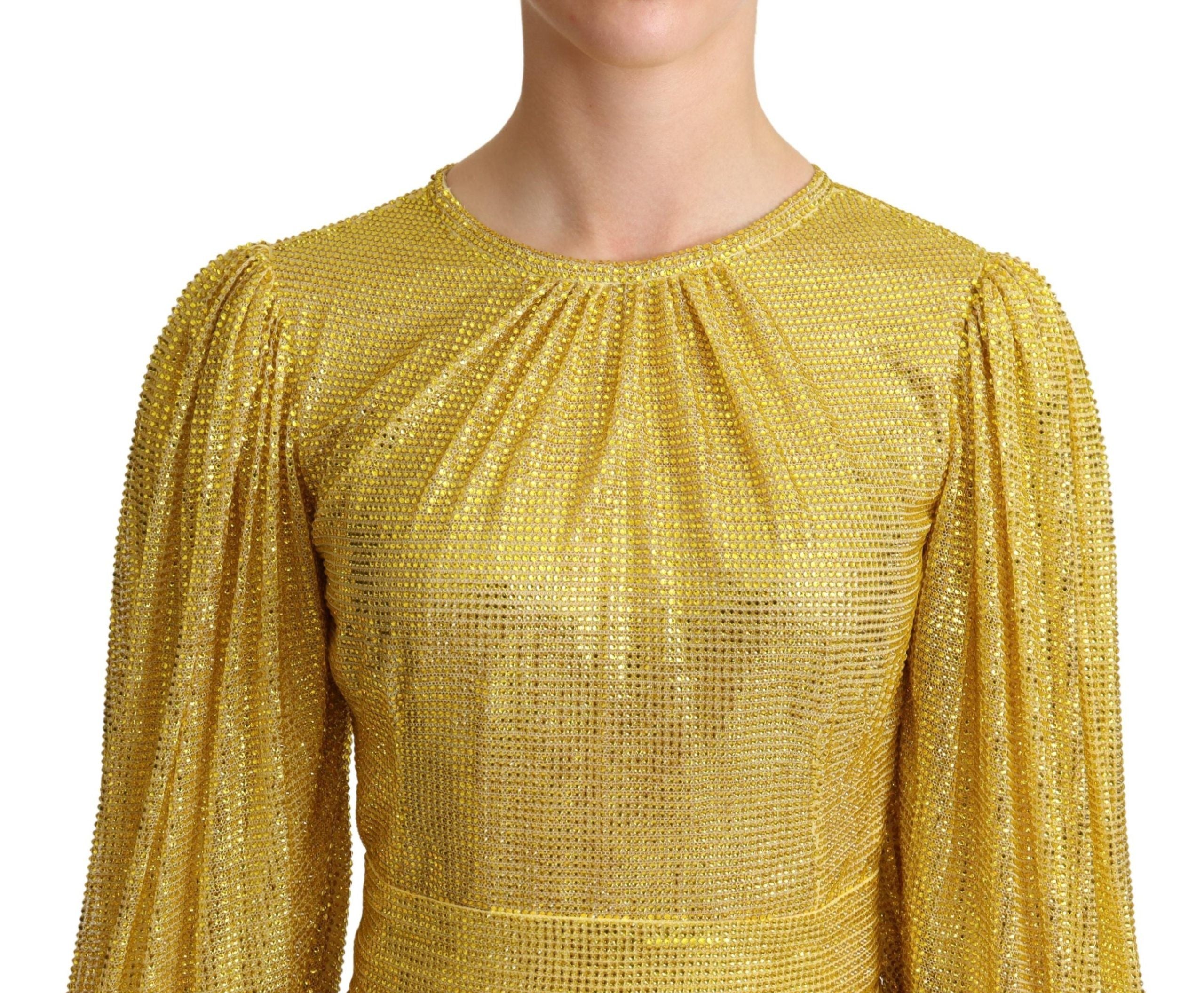 Dolce & Gabbana Yellow pleated maxi dress in crystal mesh-4