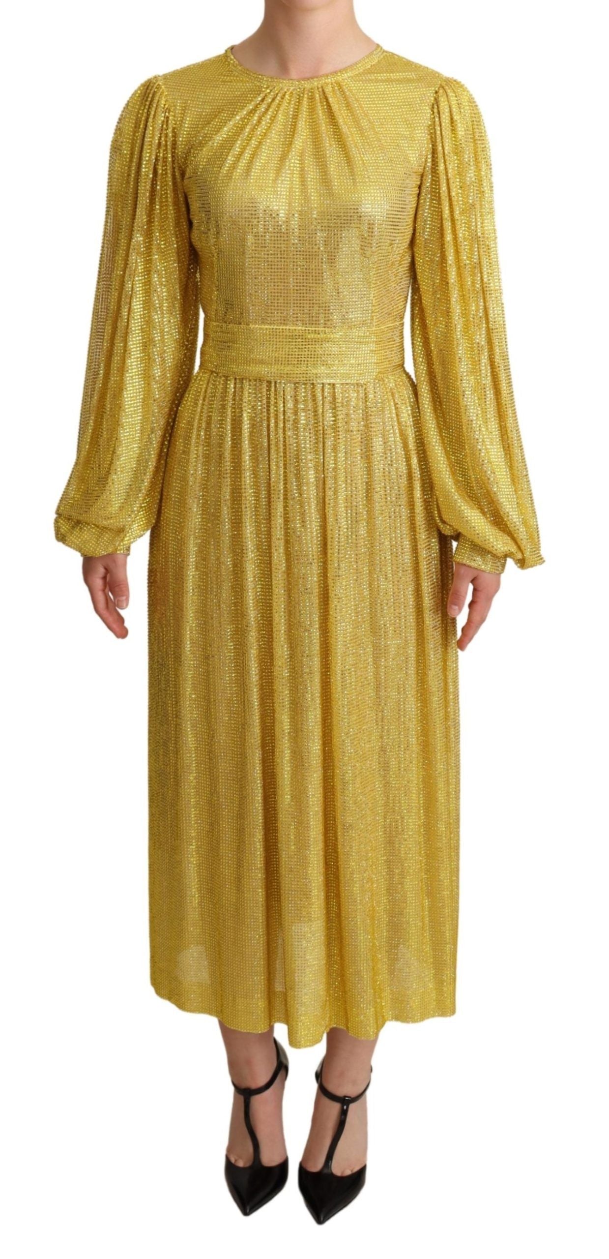 Dolce & Gabbana Yellow pleated maxi dress in crystal mesh-1