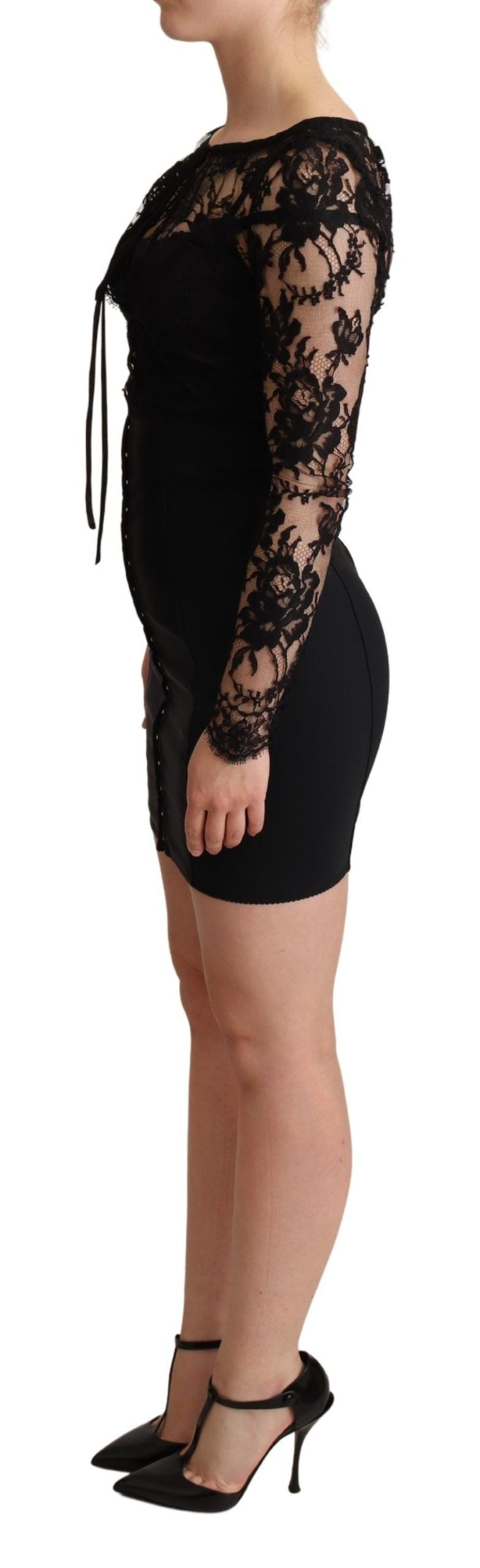 Dolce & Gabbana Black Bodycon Mini Dress with Lace Top-2