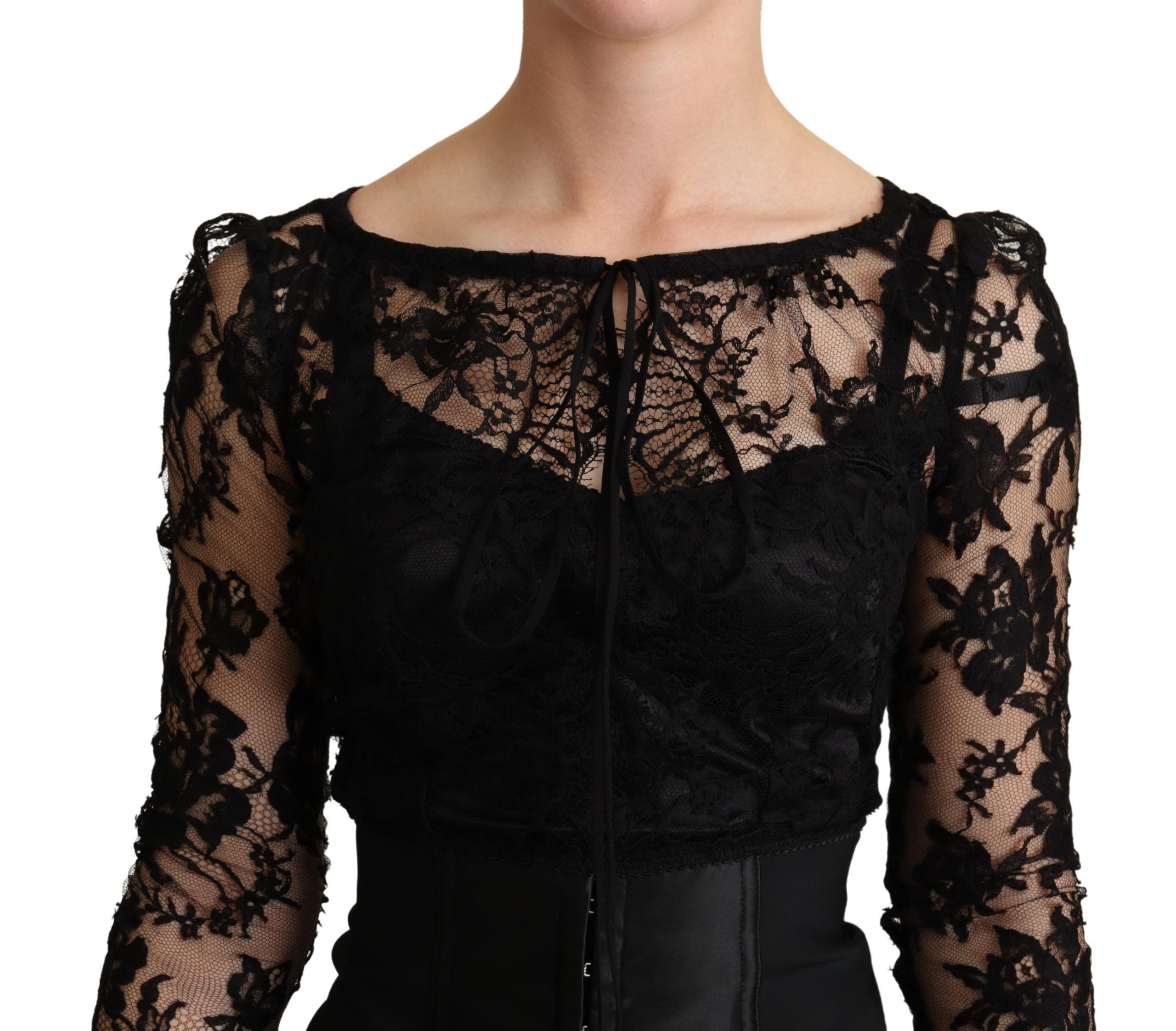 Dolce & Gabbana Black Bodycon Mini Dress with Lace Top-4