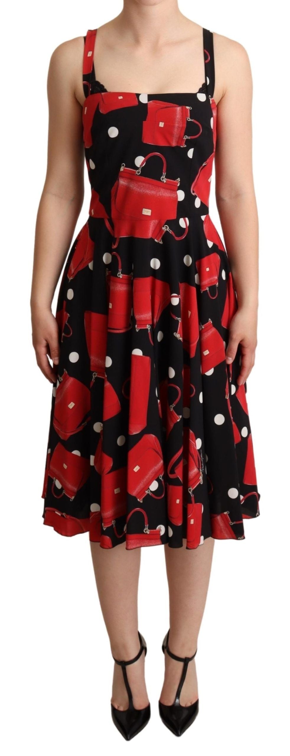 Dolce & Gabbana Black and Red Pocket Print Mid-Length A-Line Dress-1