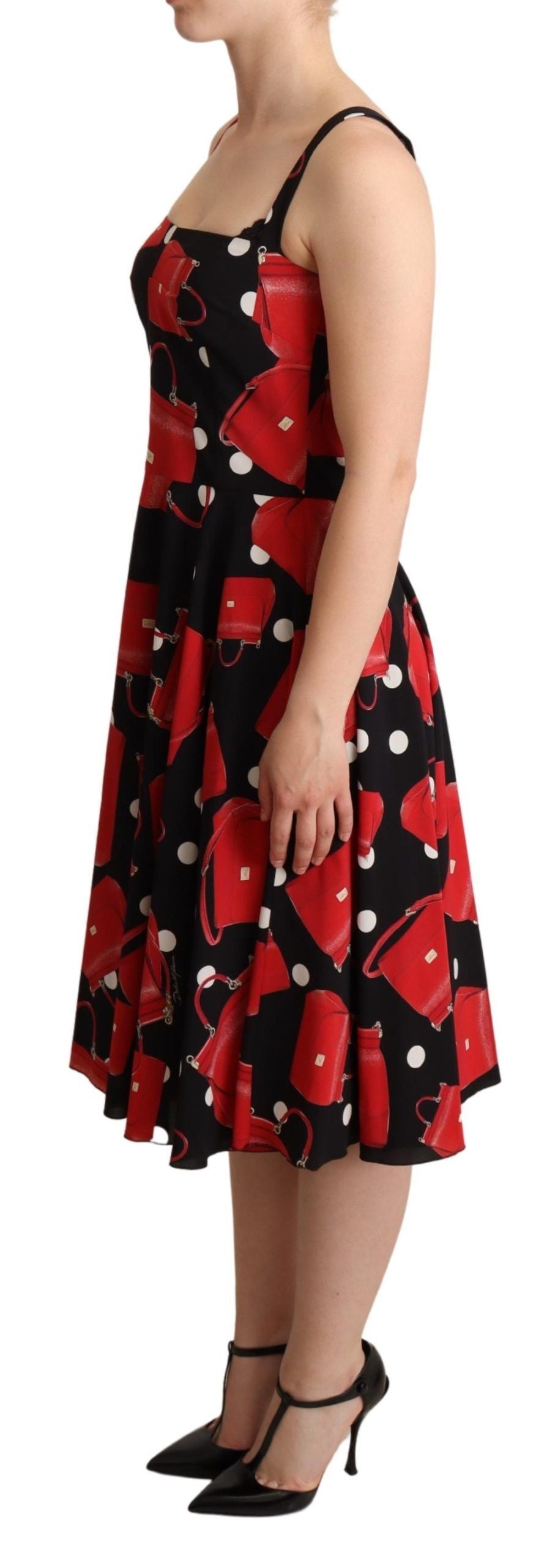 Dolce & Gabbana Black and Red Pocket Print Mid-Length A-Line Dress-2