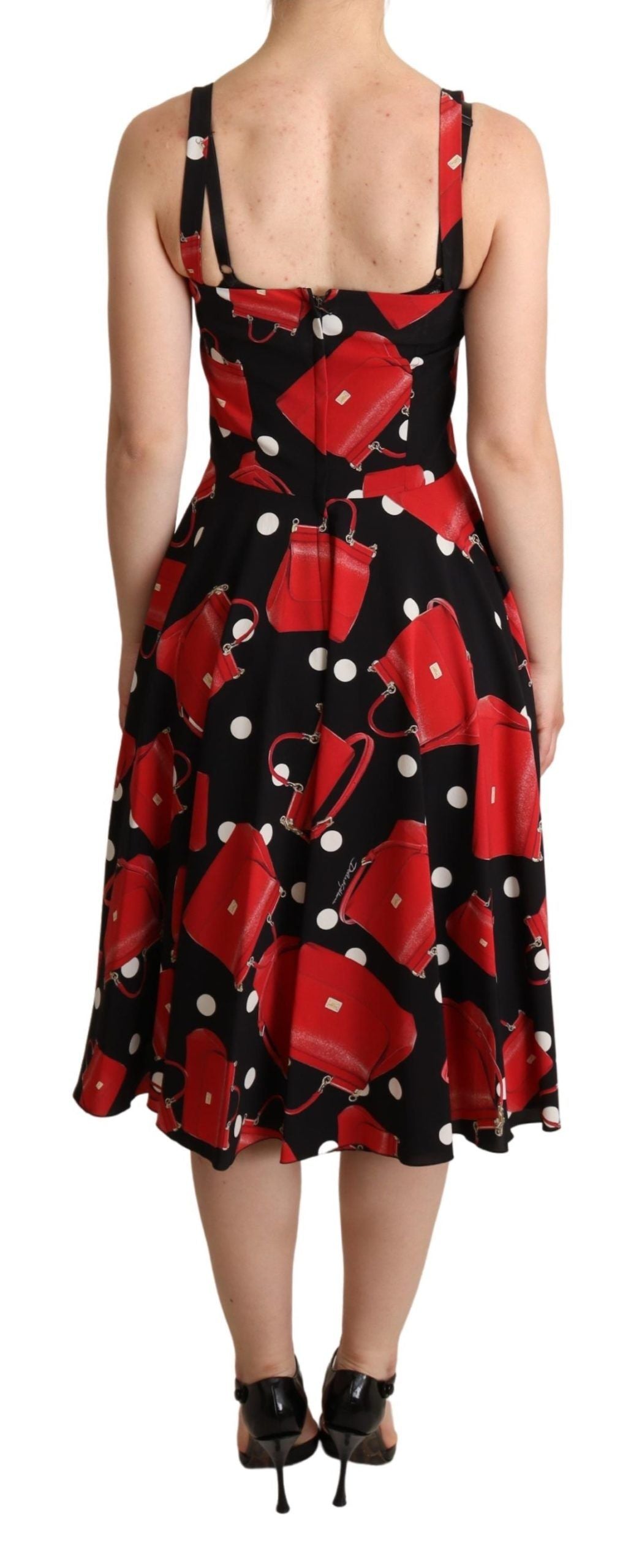 Dolce & Gabbana Black and Red Pocket Print Mid-Length A-Line Dress-3
