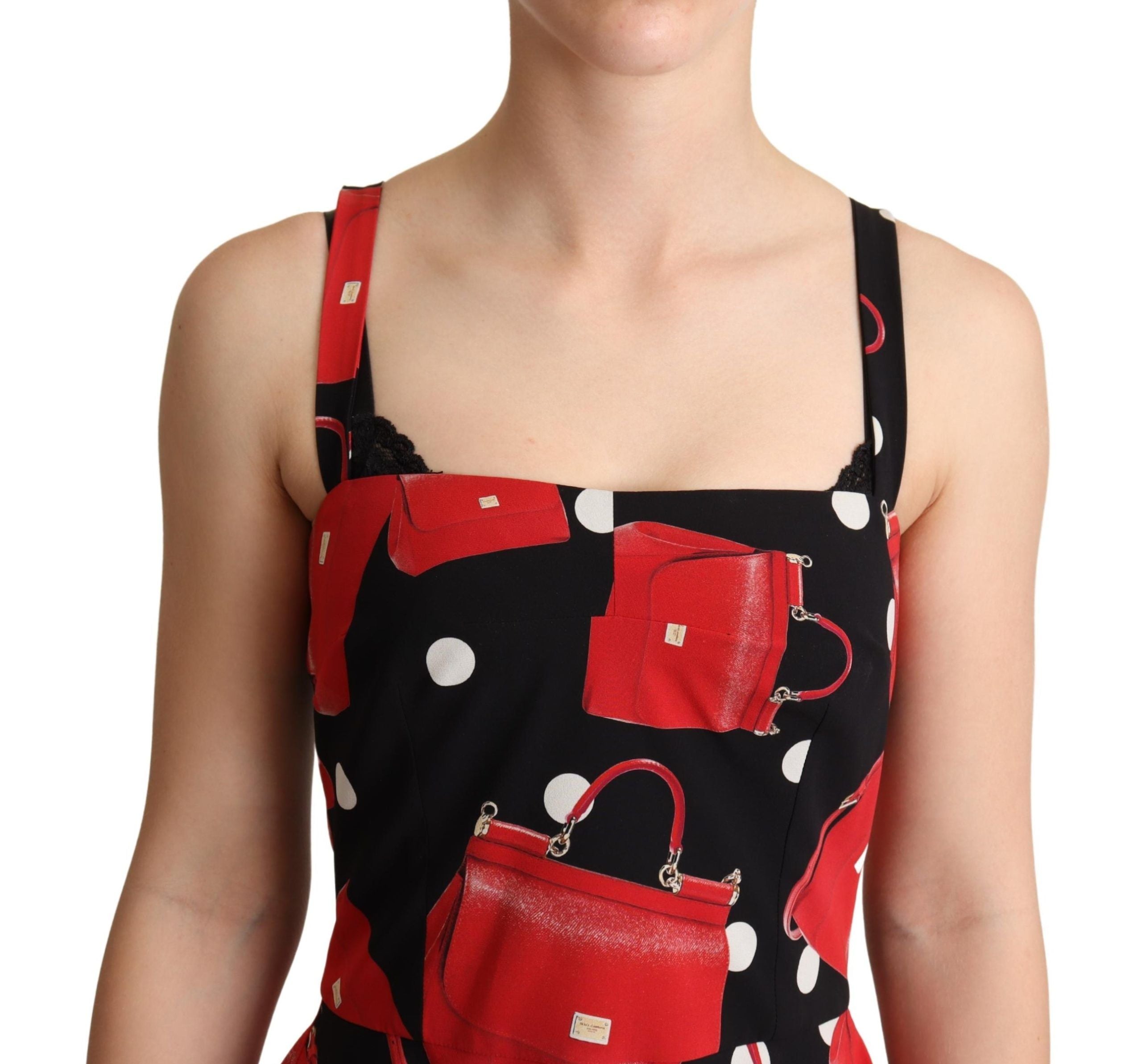 Dolce & Gabbana Black and Red Pocket Print Mid-Length A-Line Dress-4