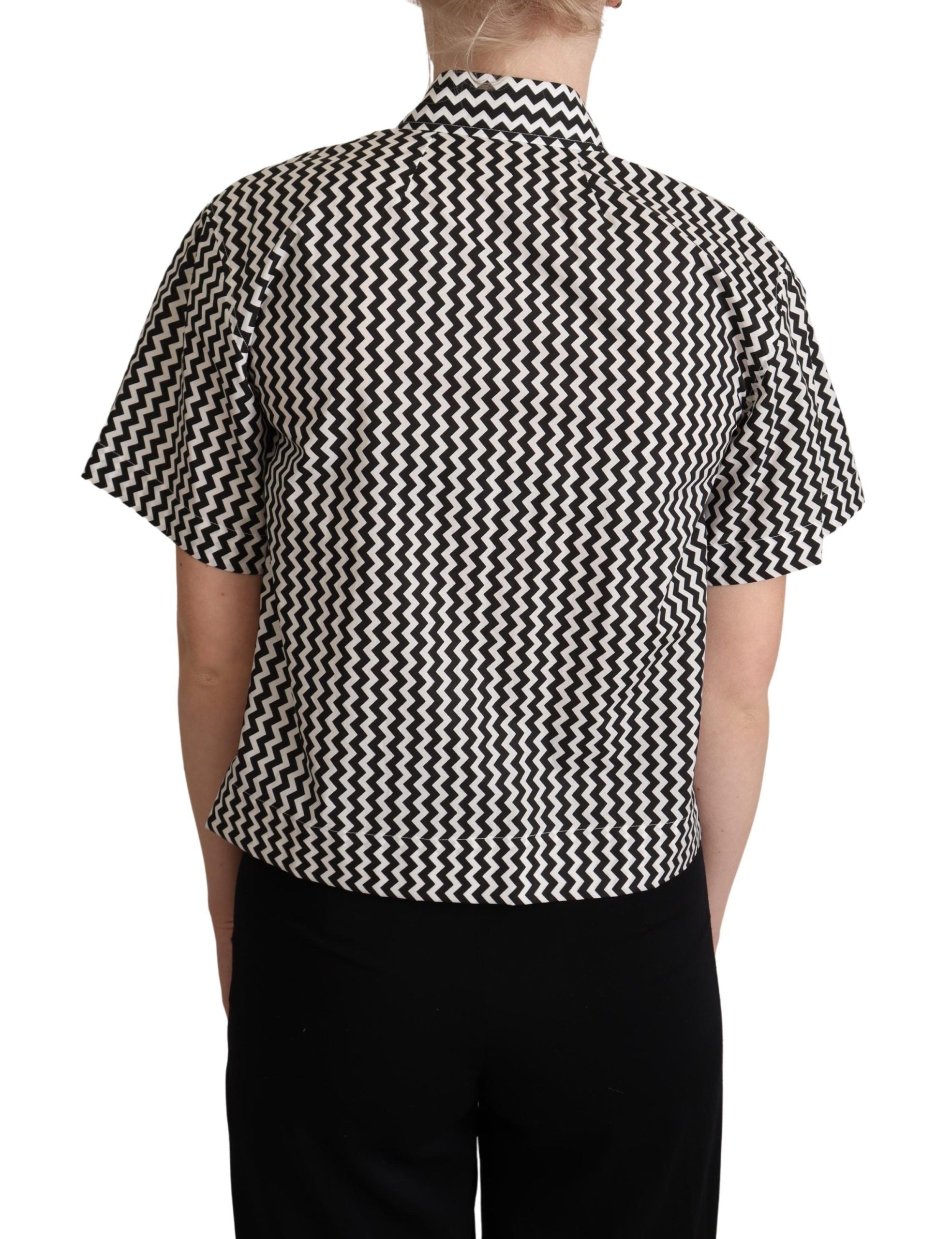 Dolce & Gabbana Schwarz Weiß Zickzack Kragen Baumwolle Top Shirt-3