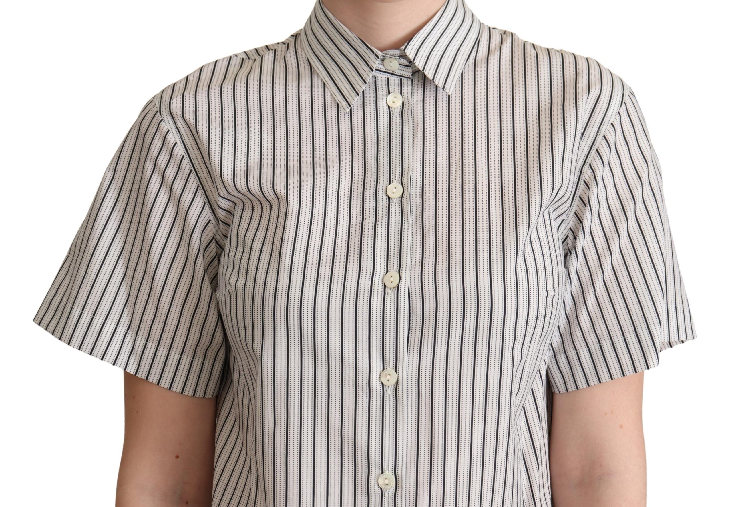 Dolce & Gabbana white and black striped shirt with collar-4