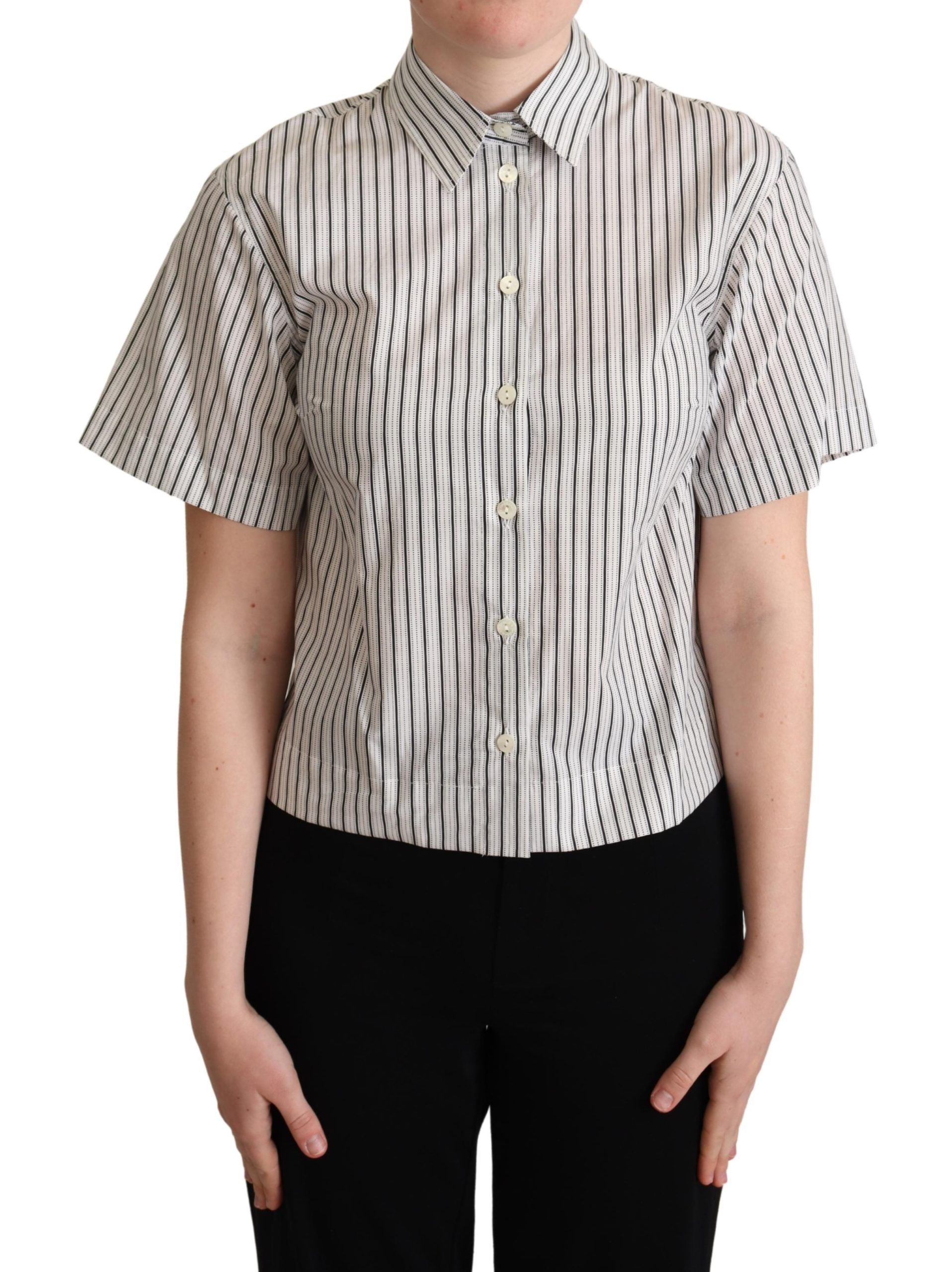 Dolce & Gabbana white and black striped shirt with collar-1
